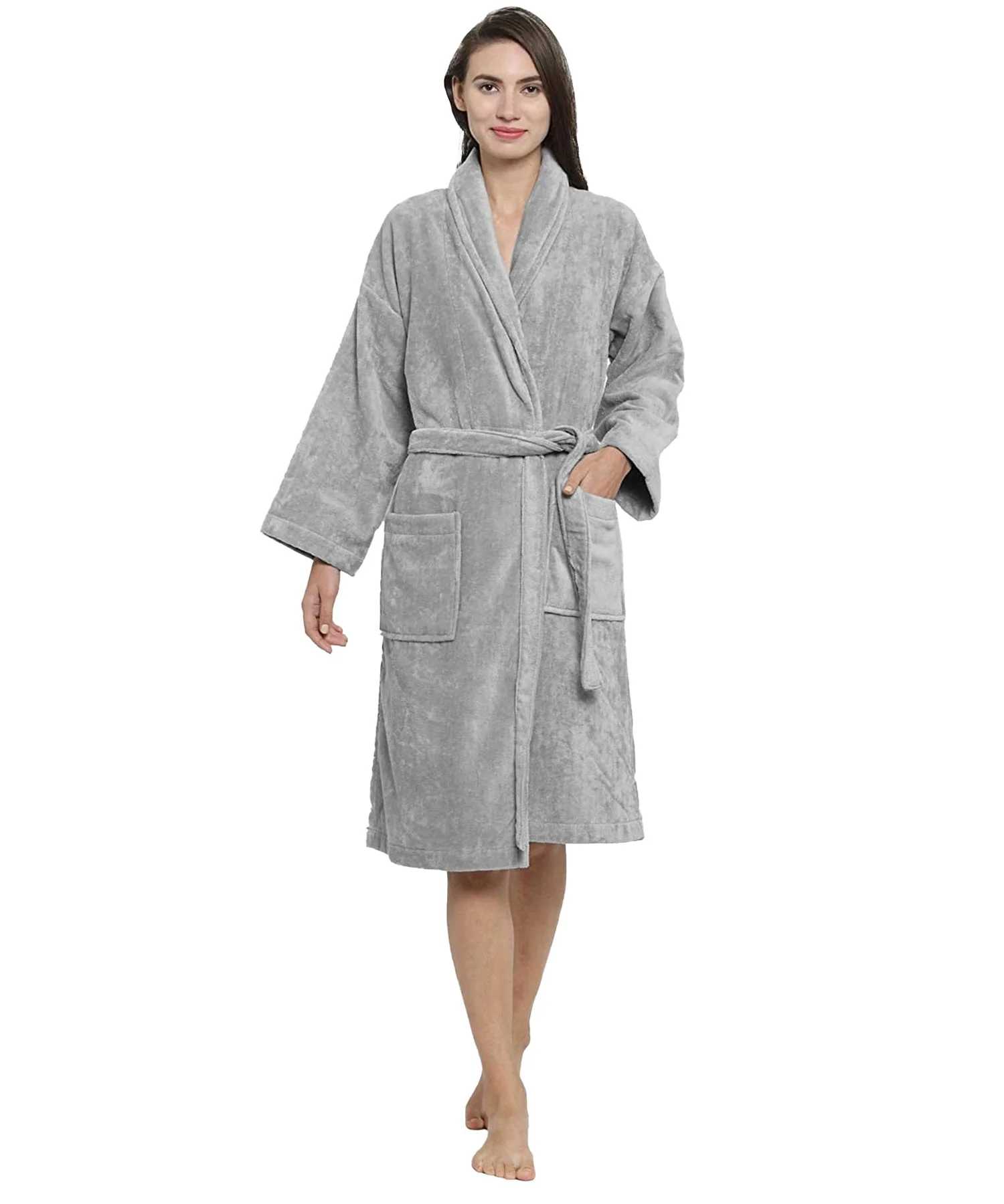 Soft Comfort Unisex Medium Bathrobe, Real Steel| 300 GSM Cotton| Sheared Velvet Touch - Image 3