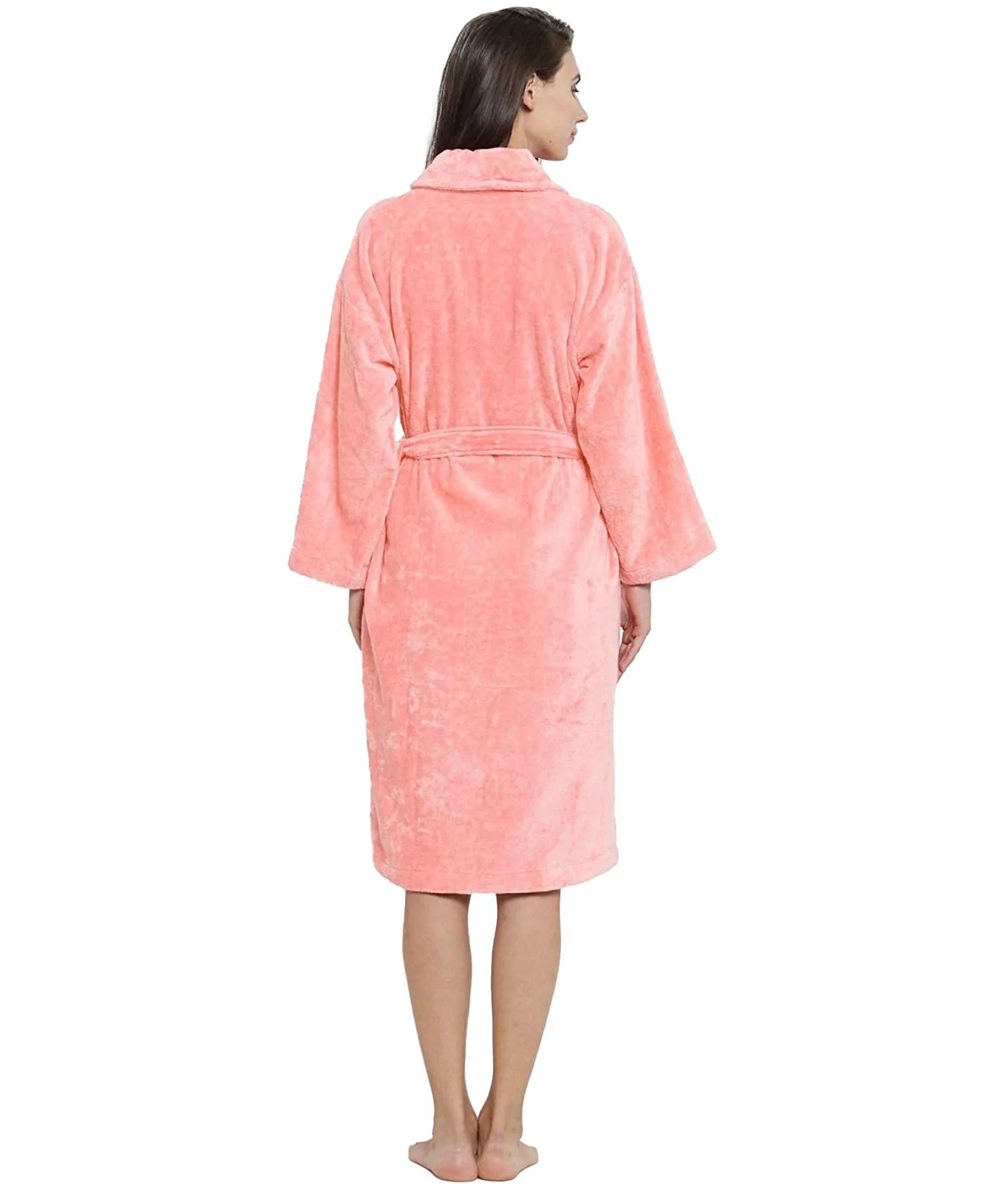 Soft Comfort Unisex Medium Bathrobe, Tender Peach| 300 GSM Cotton| Sheared Velvet Touch - Image 2