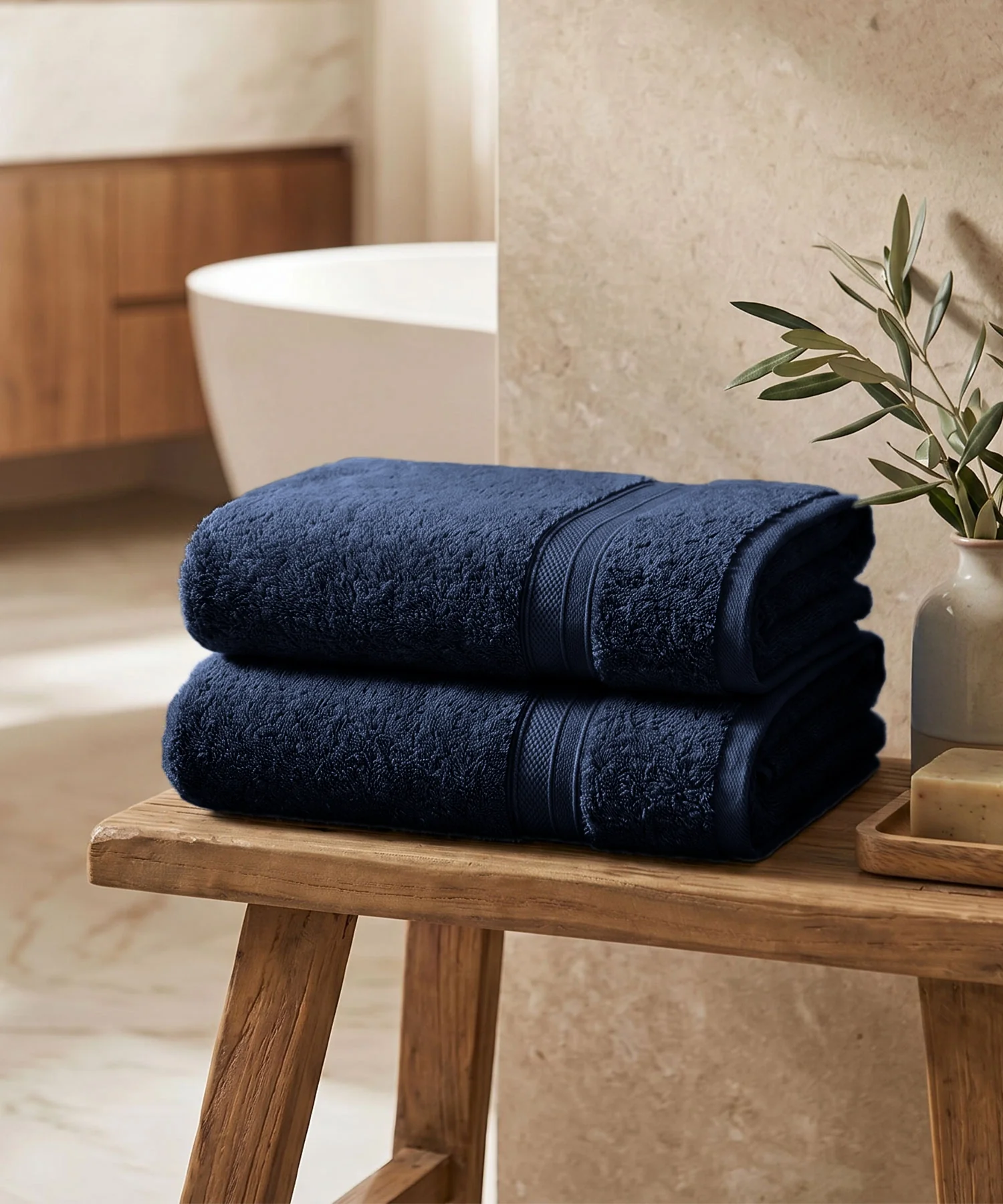 Soft Comfort 2Pc Bath Towel Set, Navy Blue|509 GSM Cotton|Air Rich Technology