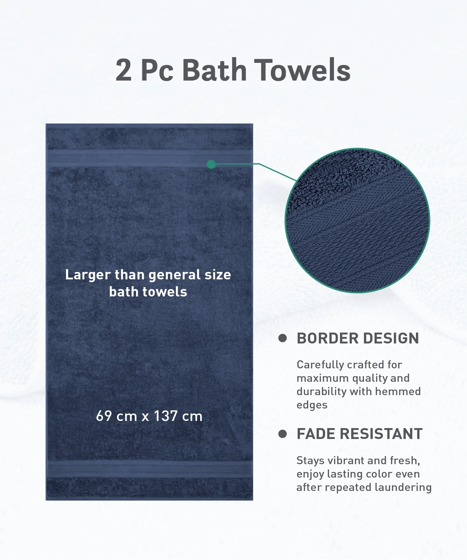 Soft Comfort 2Pc Bath Towel Set, Navy Blue|509 GSM Cotton|Air Rich Technology - Image 10
