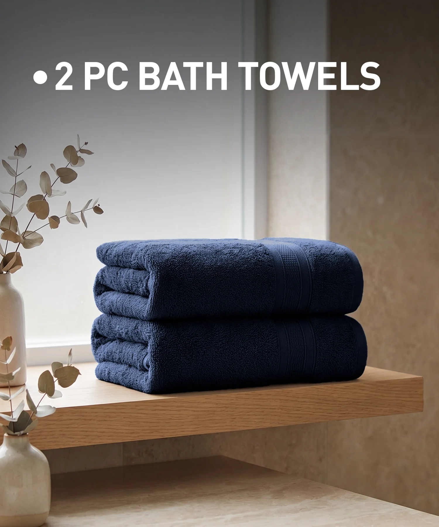 Soft Comfort 2Pc Bath Towel Set, Navy Blue|509 GSM Cotton|Air Rich Technology - Image 3