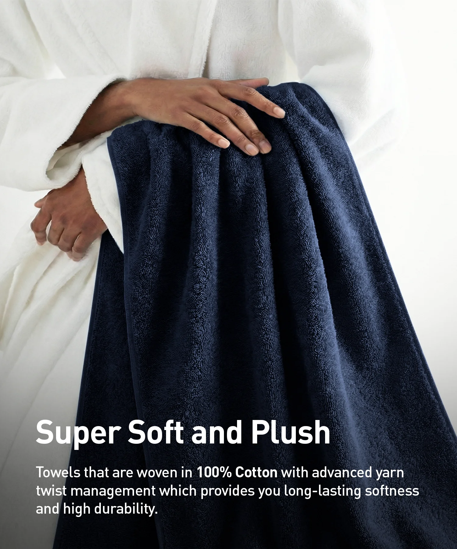Soft Comfort 2Pc Bath Towel Set, Navy Blue|509 GSM Cotton|Air Rich Technology - Image 8