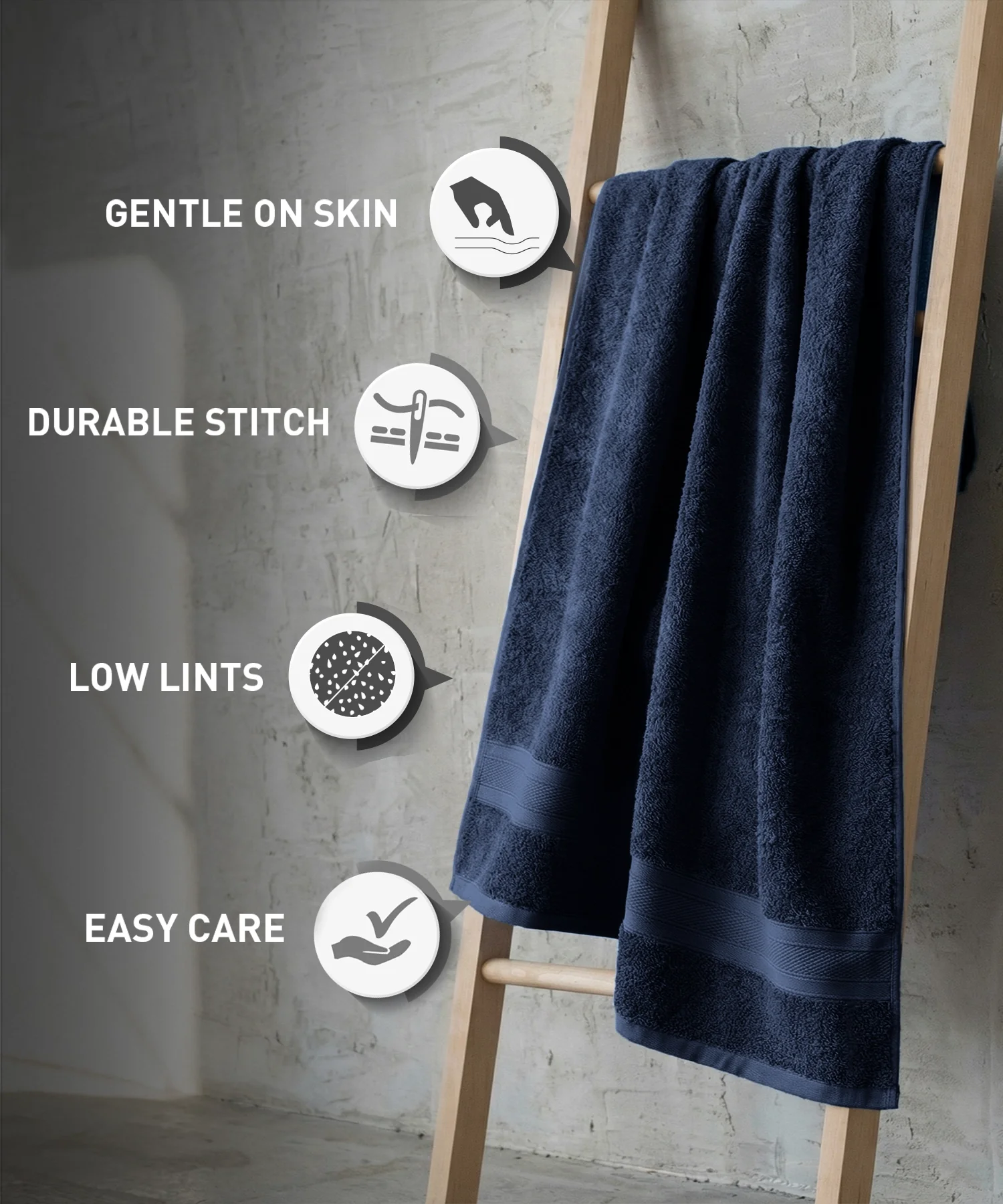 Soft Comfort 2Pc Bath Towel Set, Navy Blue|509 GSM Cotton|Air Rich Technology - Image 9