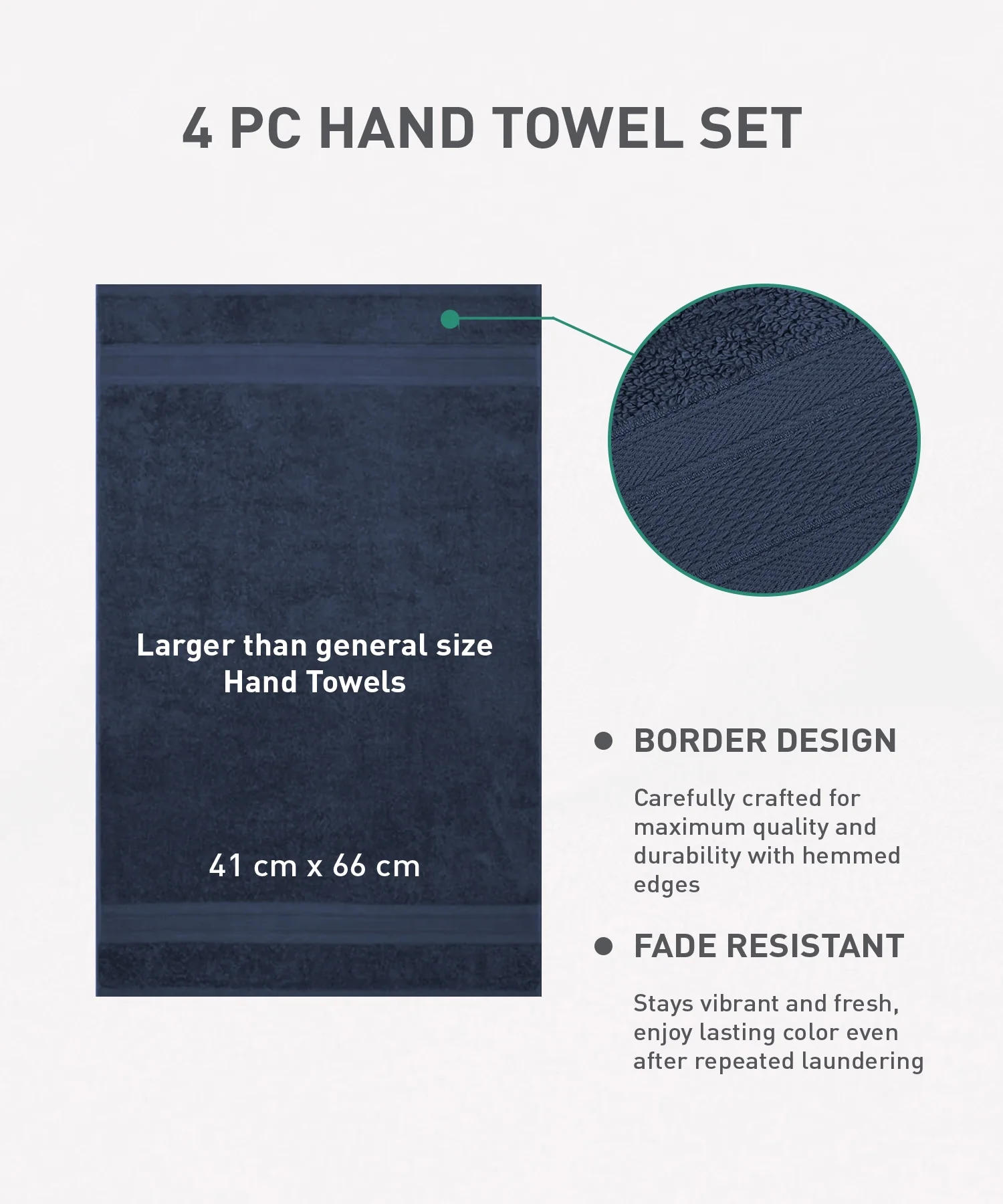 Soft Comfort 4Pc Hand Towel Set,Navy Blue|509 GSM Cotton|Air Rich Technology - Image 10