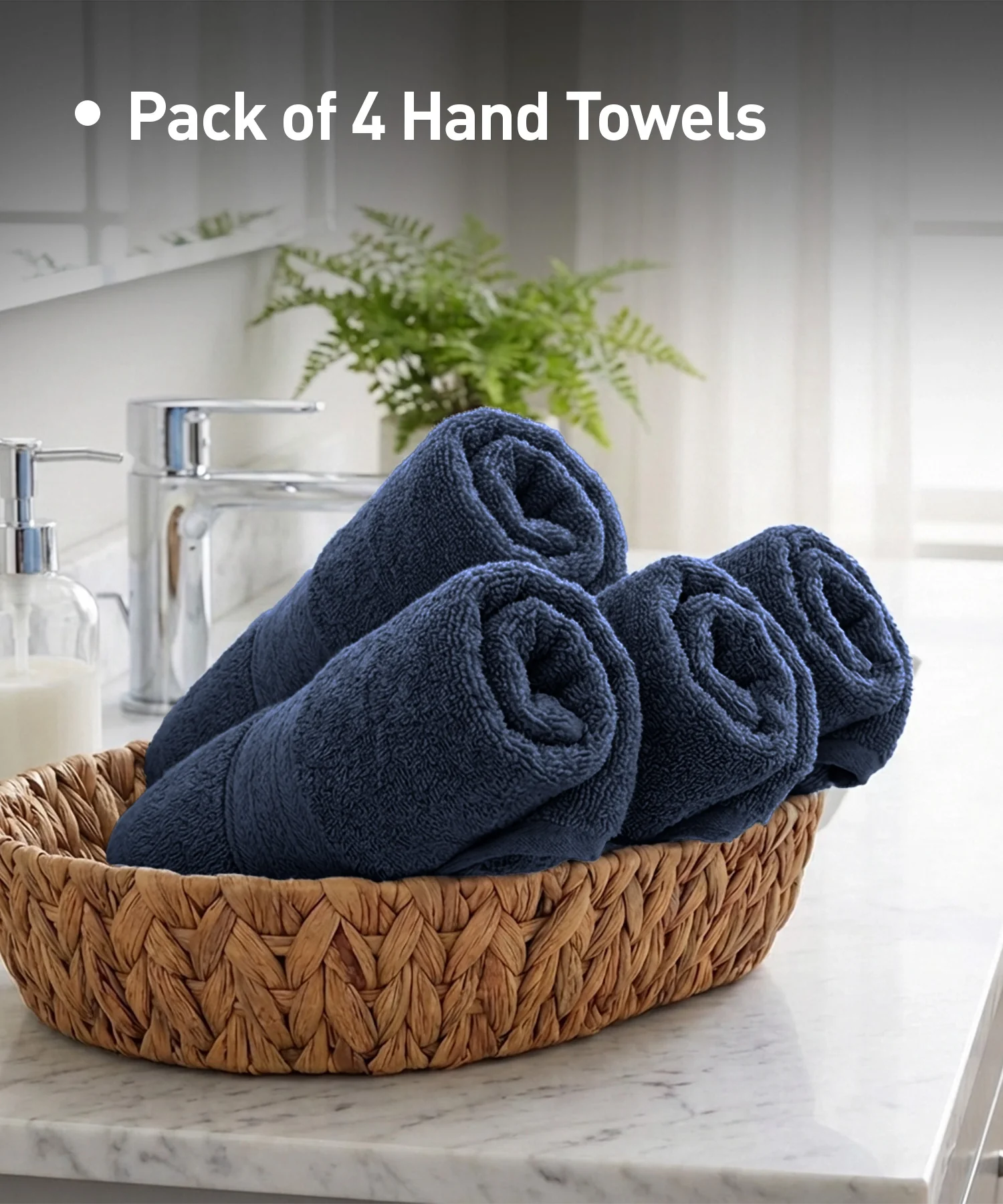 Soft Comfort 4Pc Hand Towel Set,Navy Blue|509 GSM Cotton|Air Rich Technology - Image 8