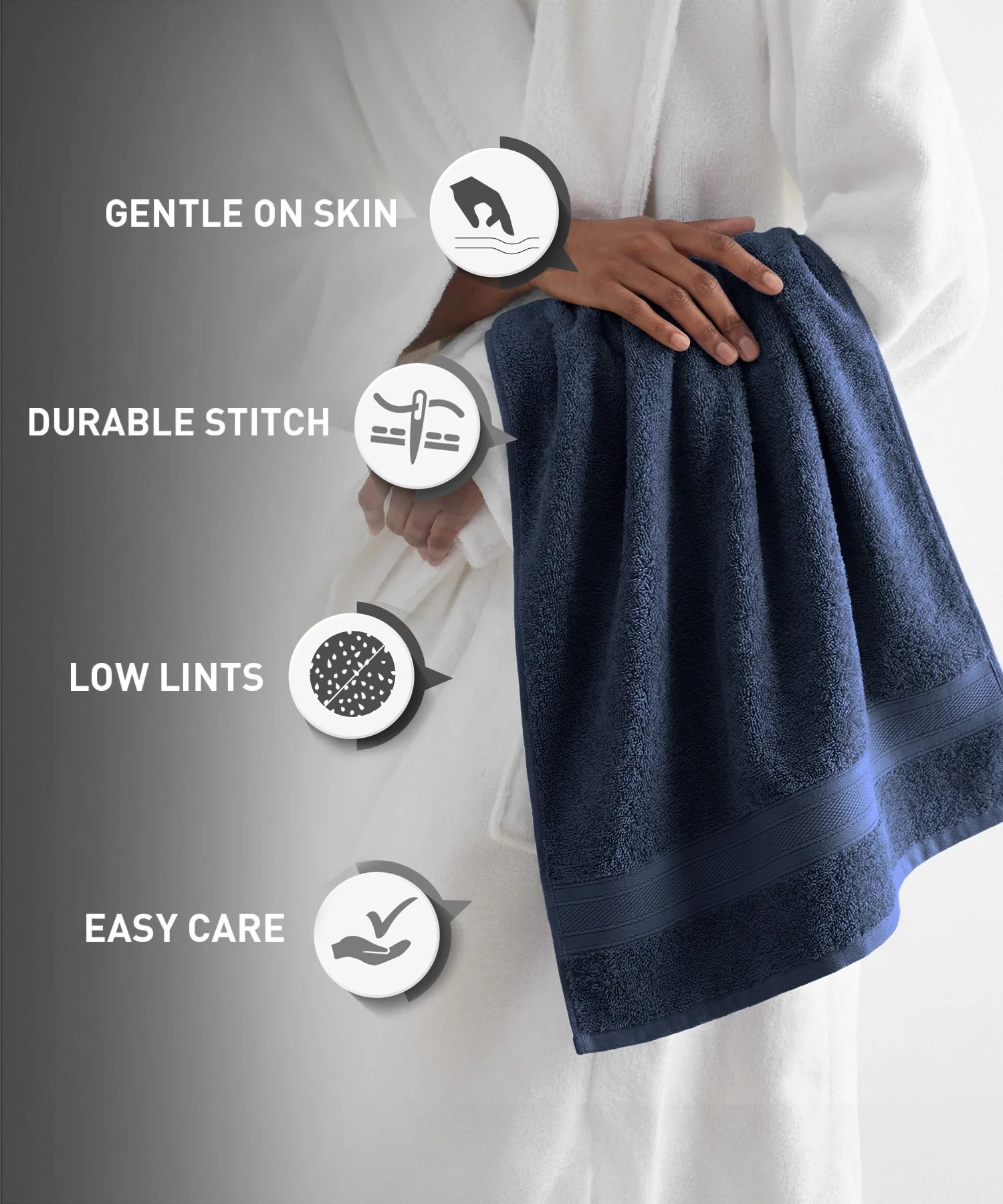Soft Comfort 4Pc Hand Towel Set,Navy Blue|509 GSM Cotton|Air Rich Technology - Image 9