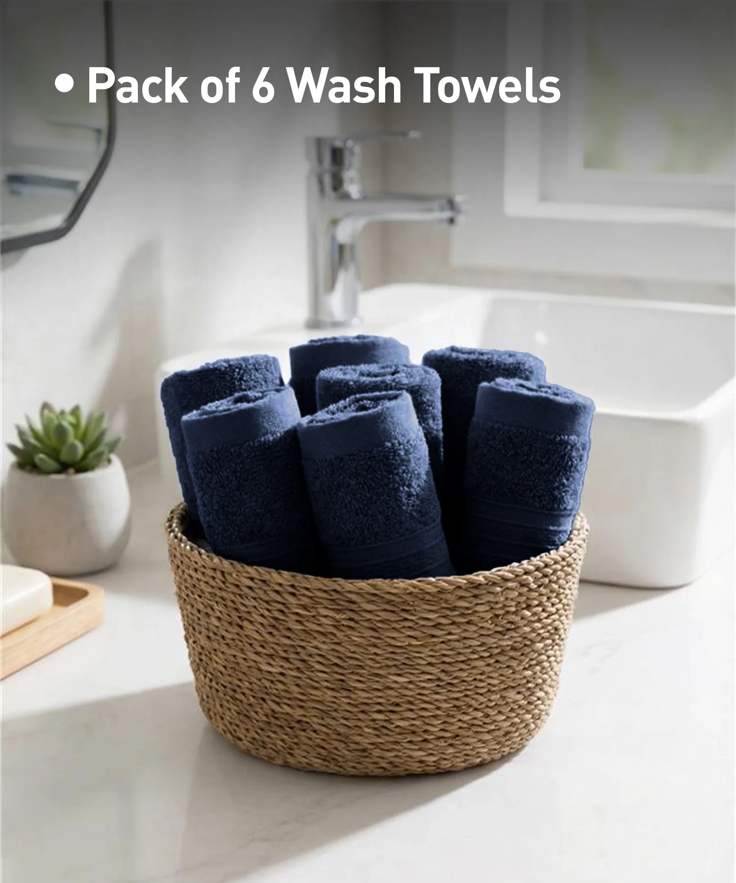 Soft Comfort 6Pc Face Towel Set,Navy|509 GSM Cotton|Air Rich Technology - Image 7