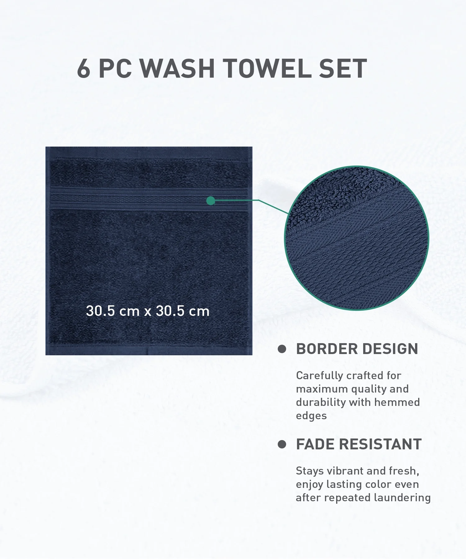 Soft Comfort 6Pc Face Towel Set,Navy|509 GSM Cotton|Air Rich Technology - Image 9