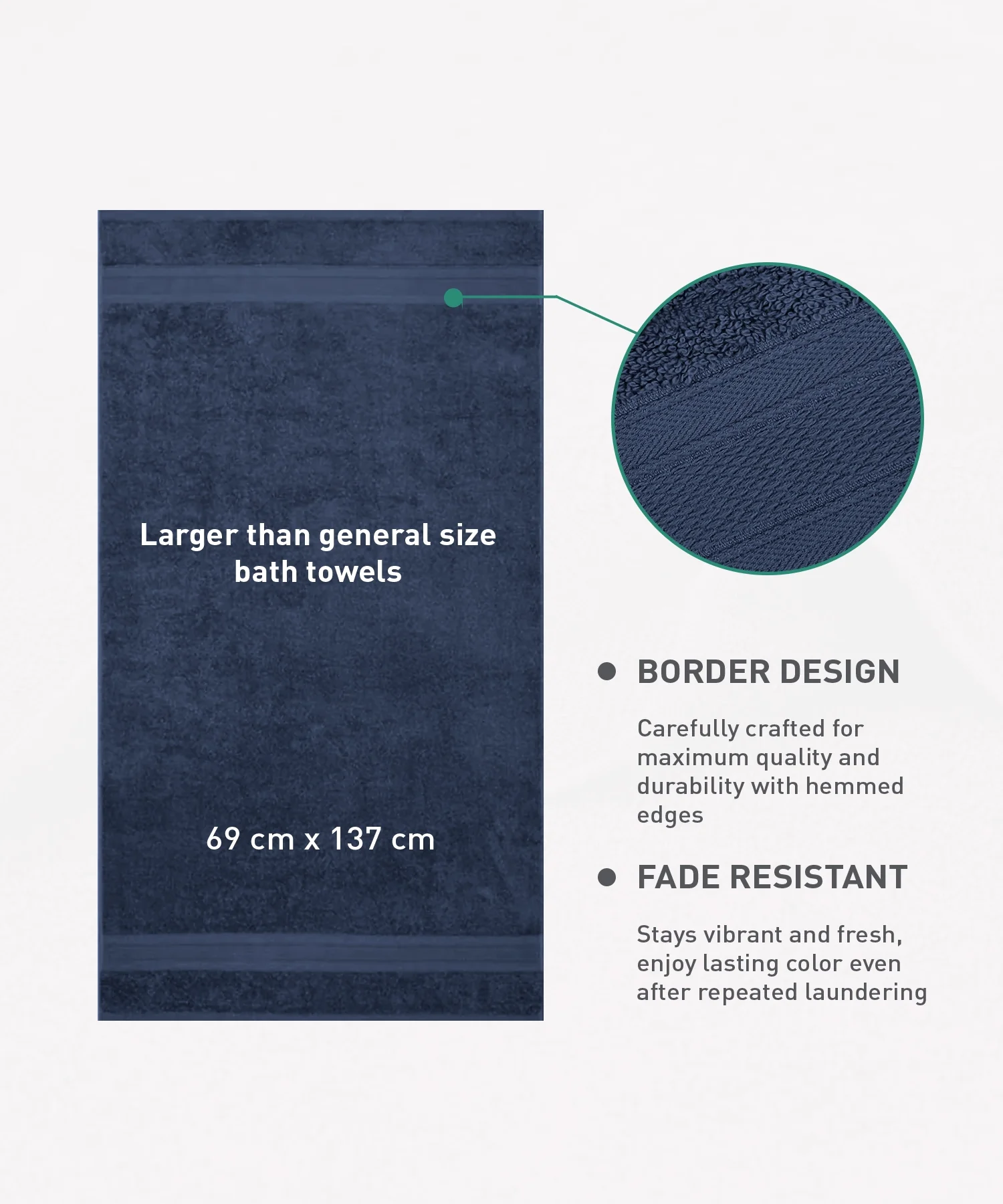 Soft Comfort 1Pc Bath Towel ,Navy Blue|509 GSM Cotton|Air Rich Technology - Image 9