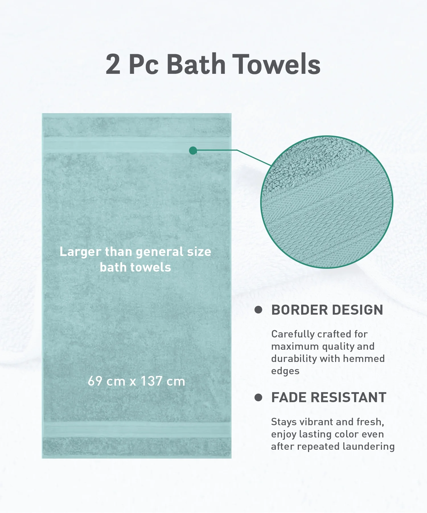 Soft Comfort 2Pc Bath Towel Set, Nile Blue|509 GSM Cotton|Air Rich Technology - Image 10