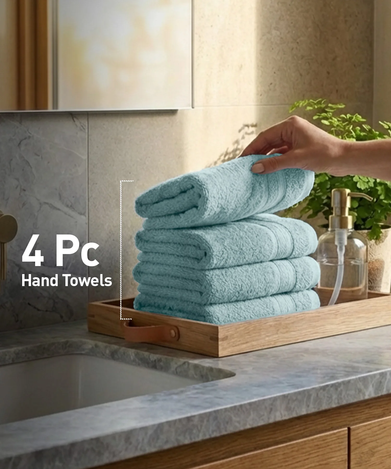 Soft Comfort 4Pc Hand Towel Set, Nile Blue|509 GSM Cotton|Air Rich Technology - Image 3