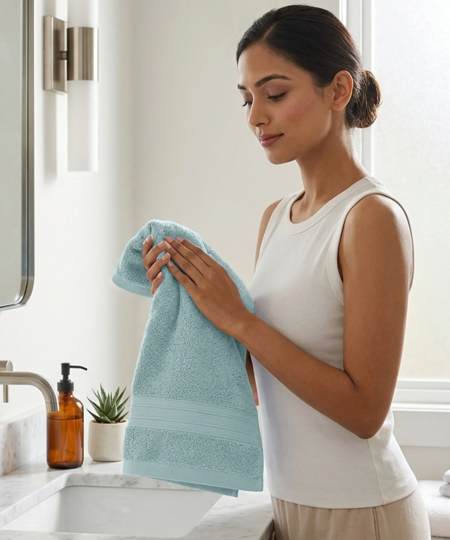Soft Comfort 4Pc Hand Towel Set, Nile Blue|509 GSM Cotton|Air Rich Technology - Image 5