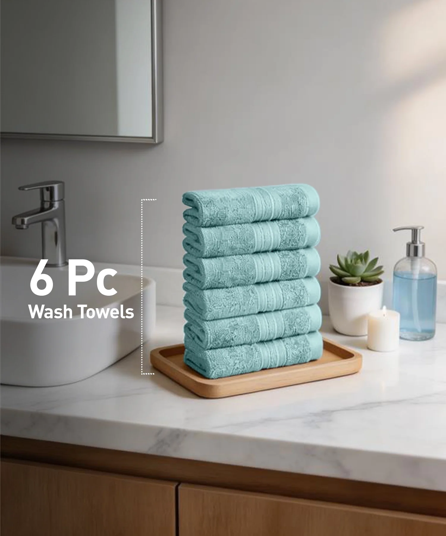 Soft Comfort 6Pc Face Towel Set, Nile Blue|509 GSM Cotton|Air Rich Technology - Image 2