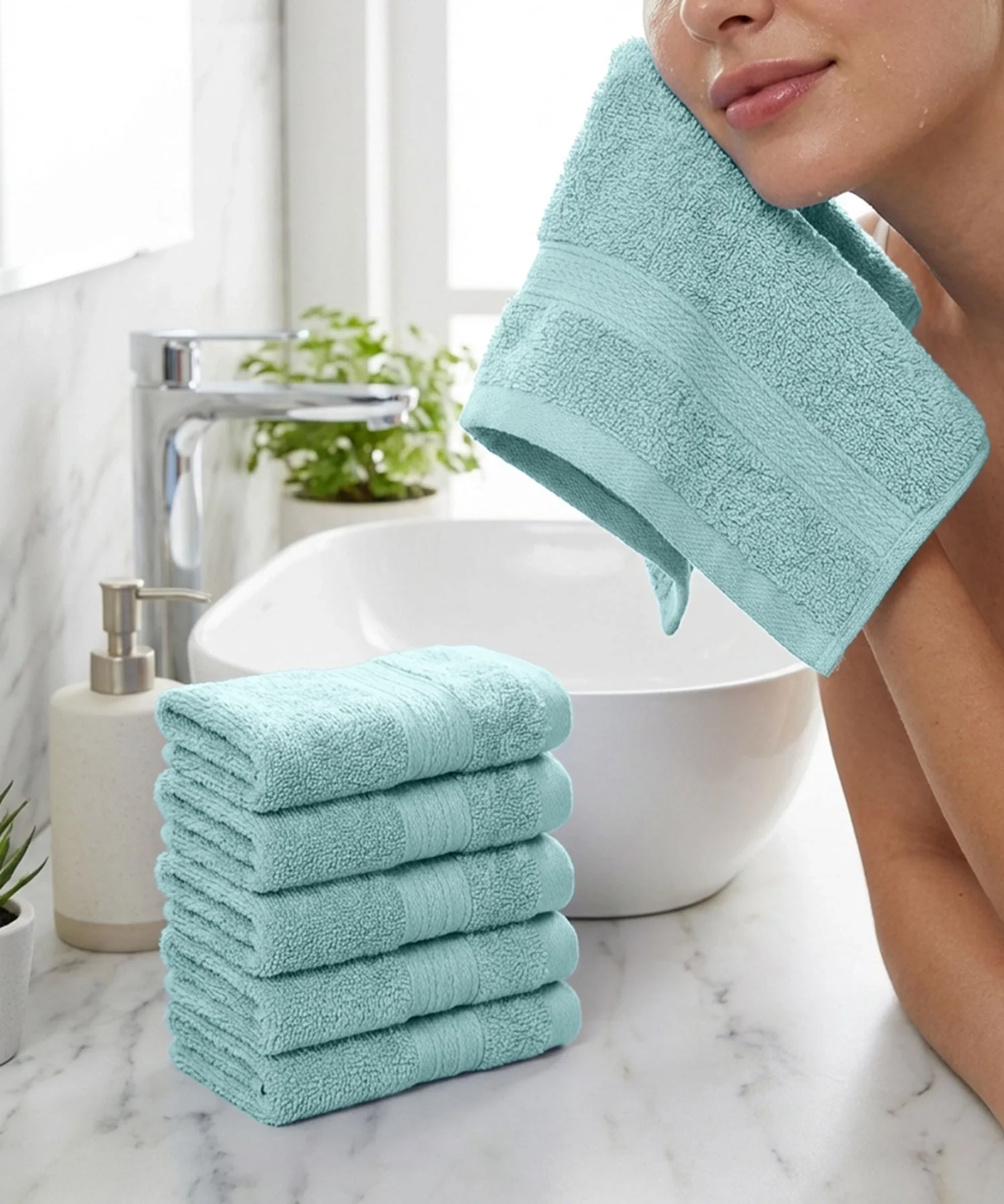 Soft Comfort 6Pc Face Towel Set, Nile Blue|509 GSM Cotton|Air Rich Technology - Image 3