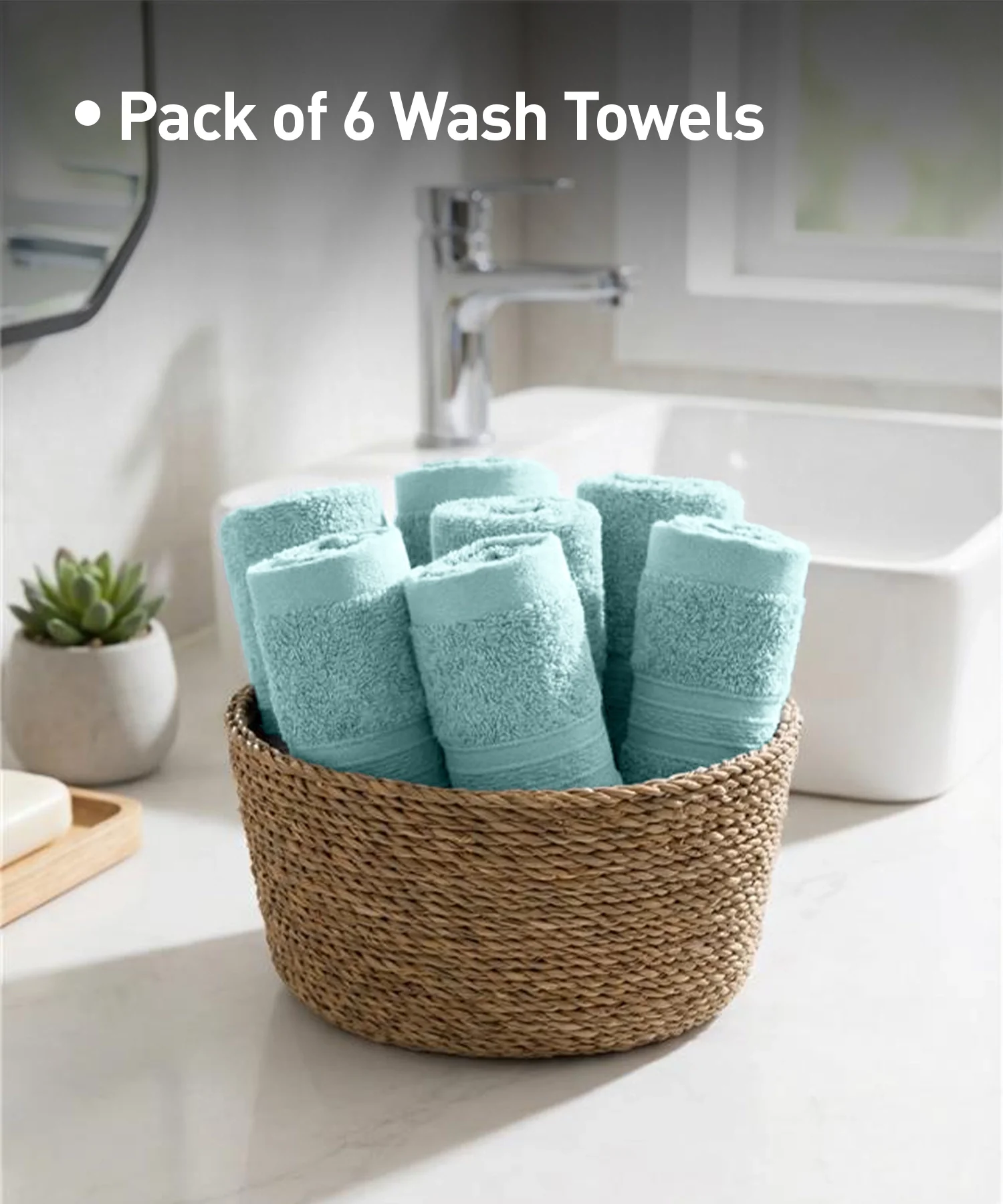 Soft Comfort 6Pc Face Towel Set, Nile Blue|509 GSM Cotton|Air Rich Technology - Image 7