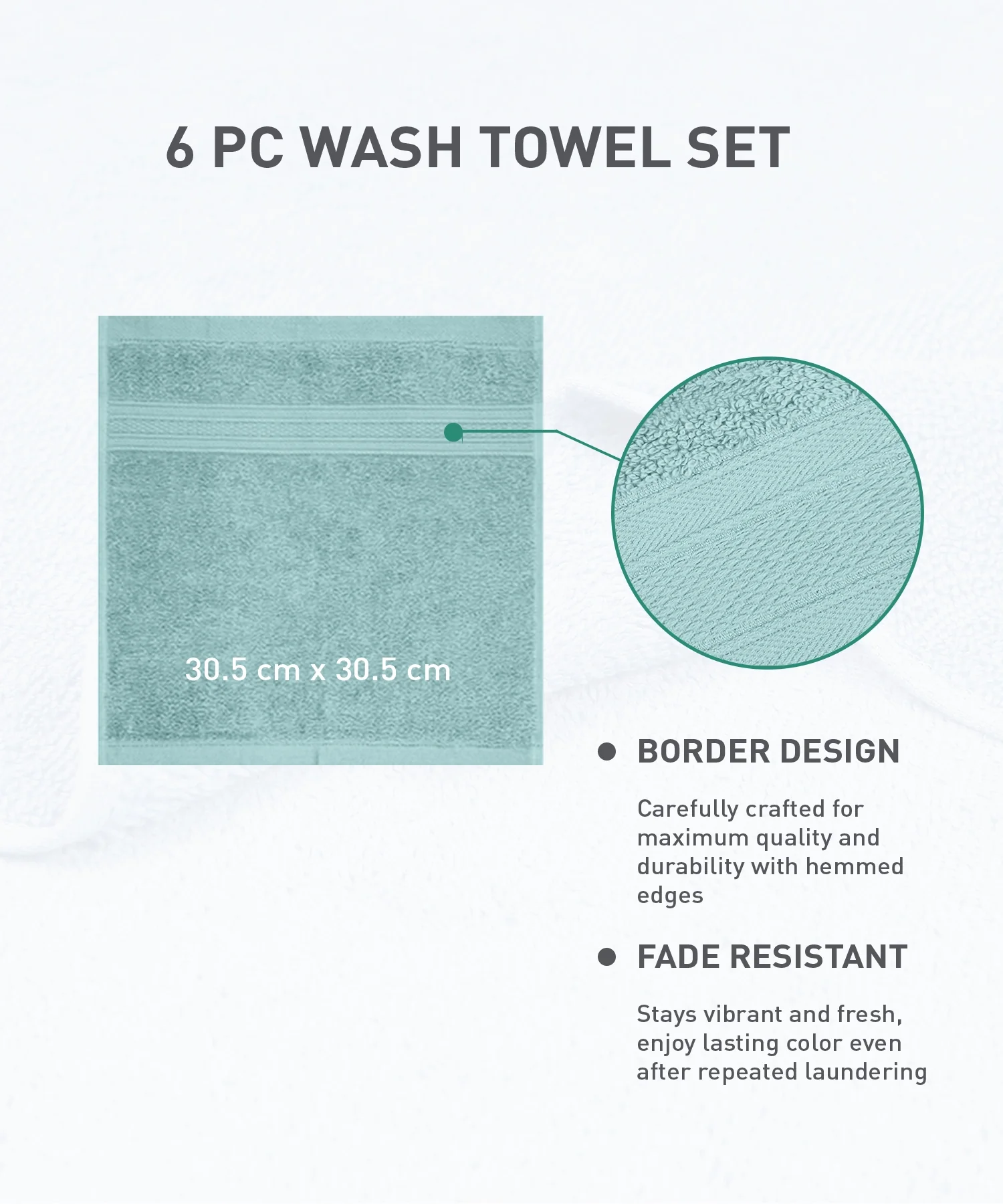 Soft Comfort 6Pc Face Towel Set, Nile Blue|509 GSM Cotton|Air Rich Technology - Image 9