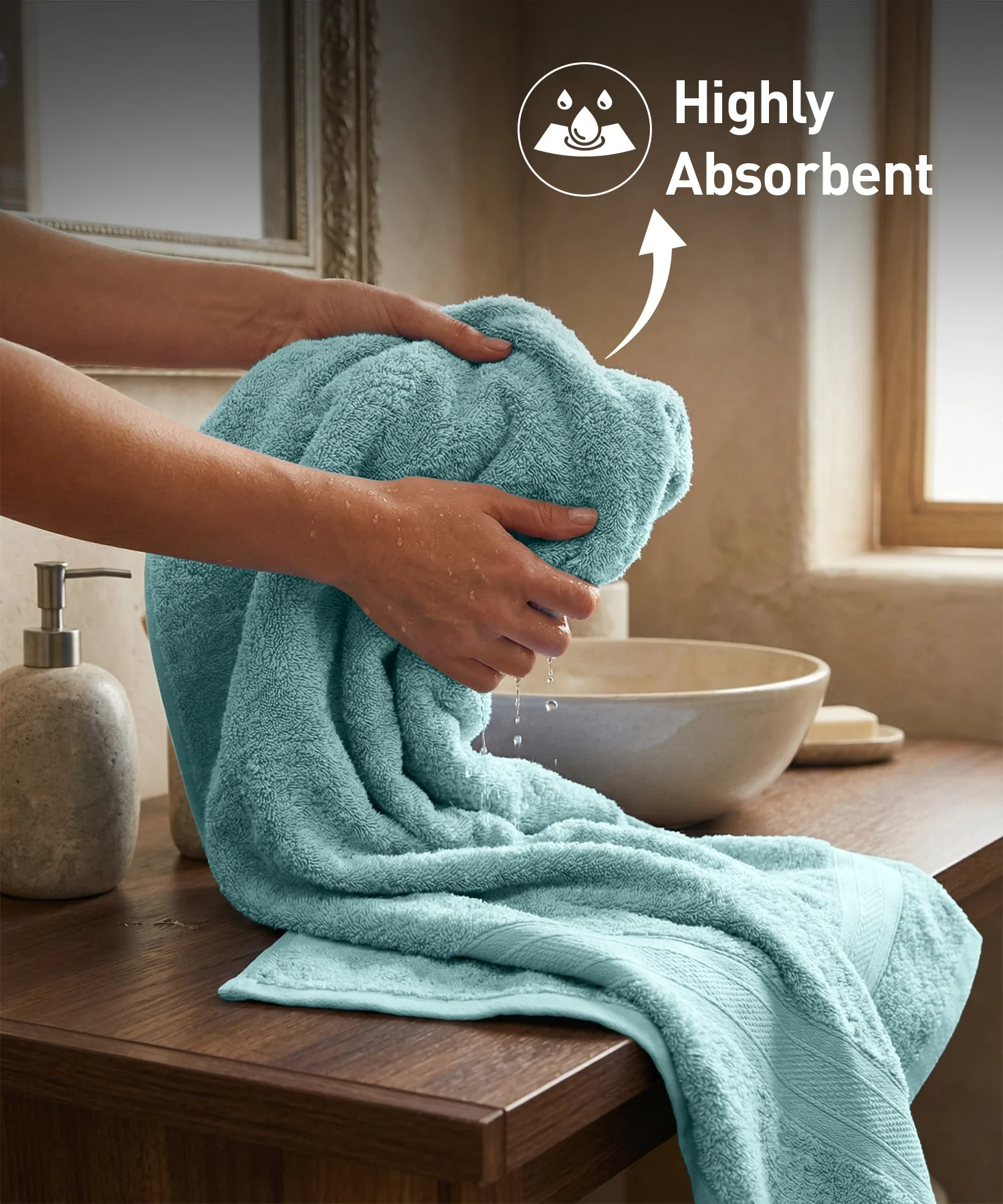 Soft Comfort 1Pc Bath Towel, Nile Blue|509 GSM Cotton|Air Rich Technology - Image 3