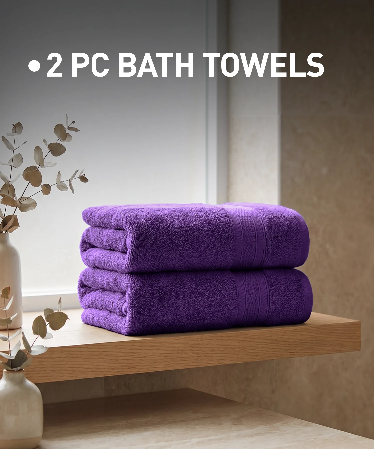Soft Comfort 2Pc Bath Towel Set, Plum|509 GSM Cotton|Air Rich Technology - Image 3