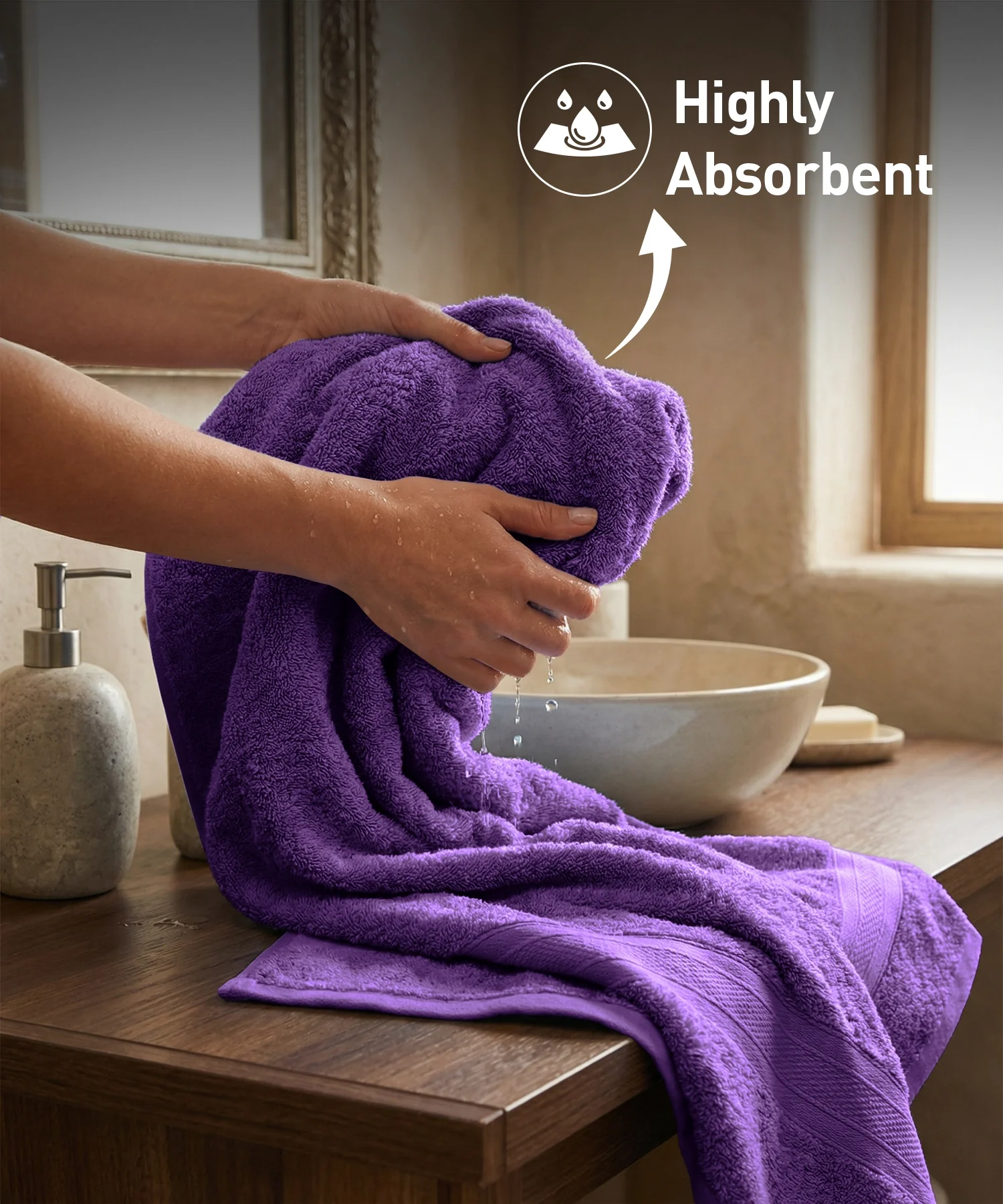 Soft Comfort 2Pc Bath Towel Set, Plum|509 GSM Cotton|Air Rich Technology - Image 4