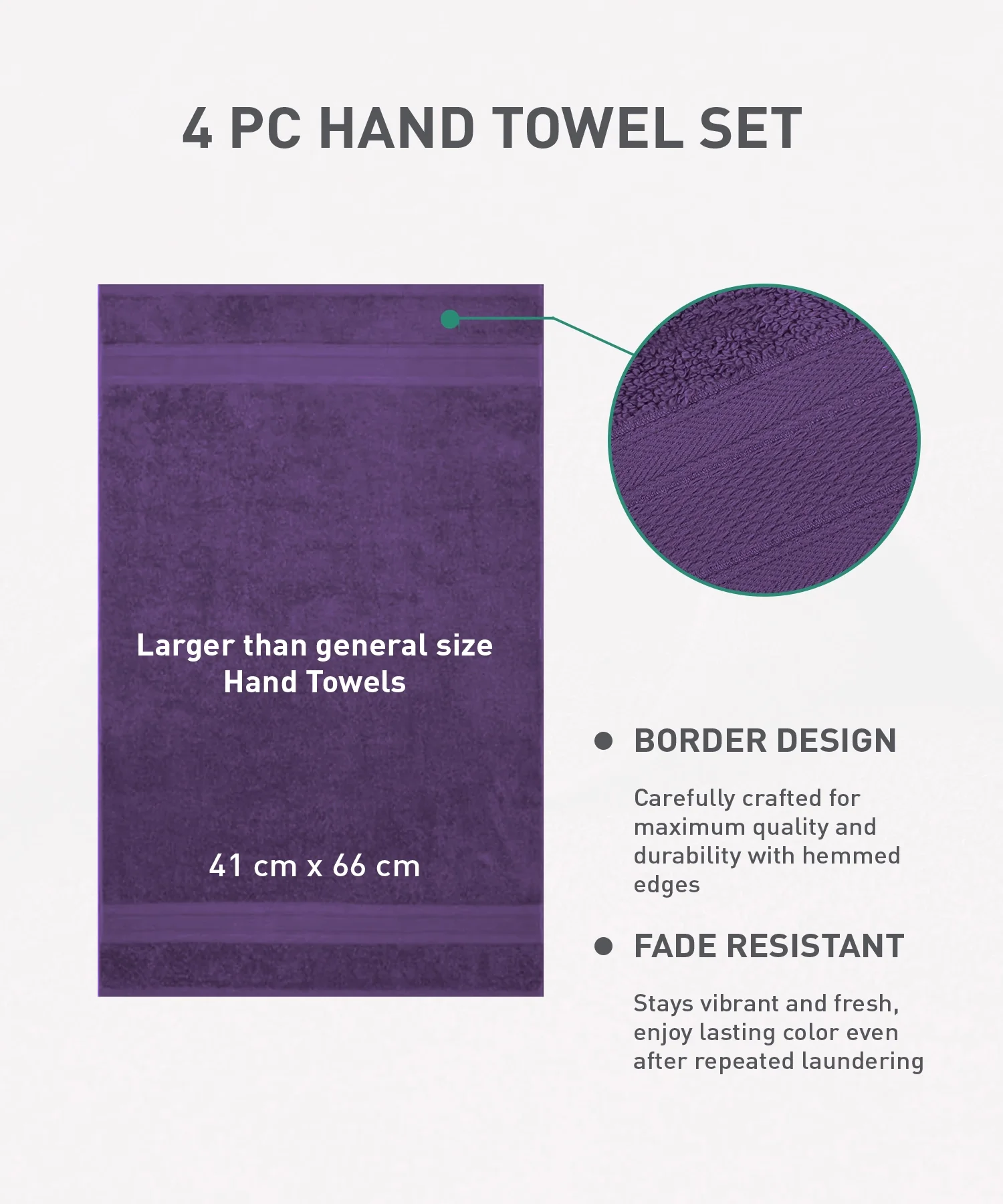 Soft Comfort 4Pc Hand Towel Set,Plum|509 GSM Cotton|Air Rich Technology - Image 10