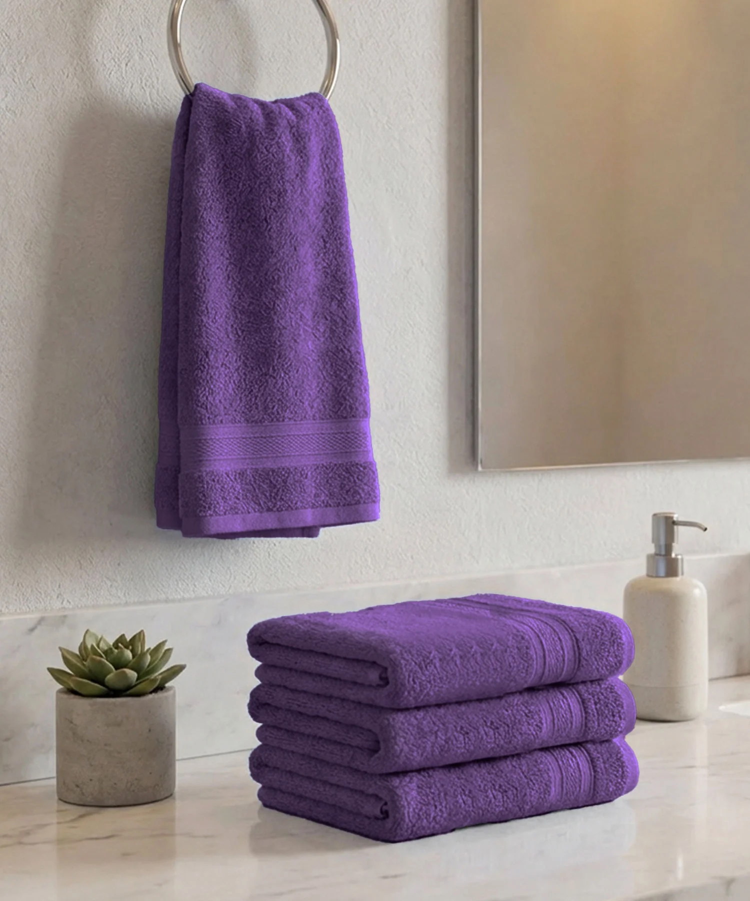 Soft Comfort 4Pc Hand Towel Set,Plum|509 GSM Cotton|Air Rich Technology - Image 2
