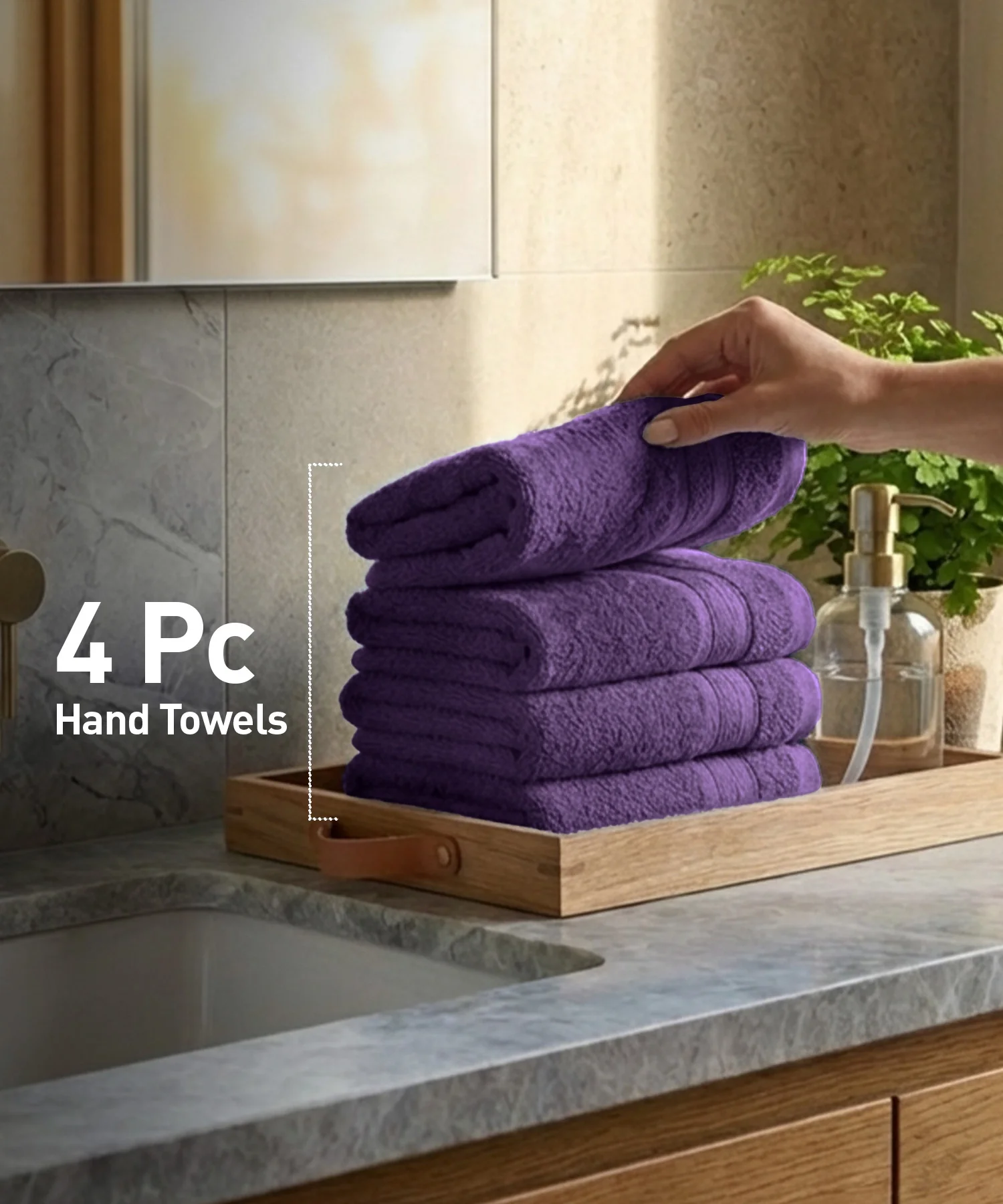 Soft Comfort 4Pc Hand Towel Set,Plum|509 GSM Cotton|Air Rich Technology - Image 3