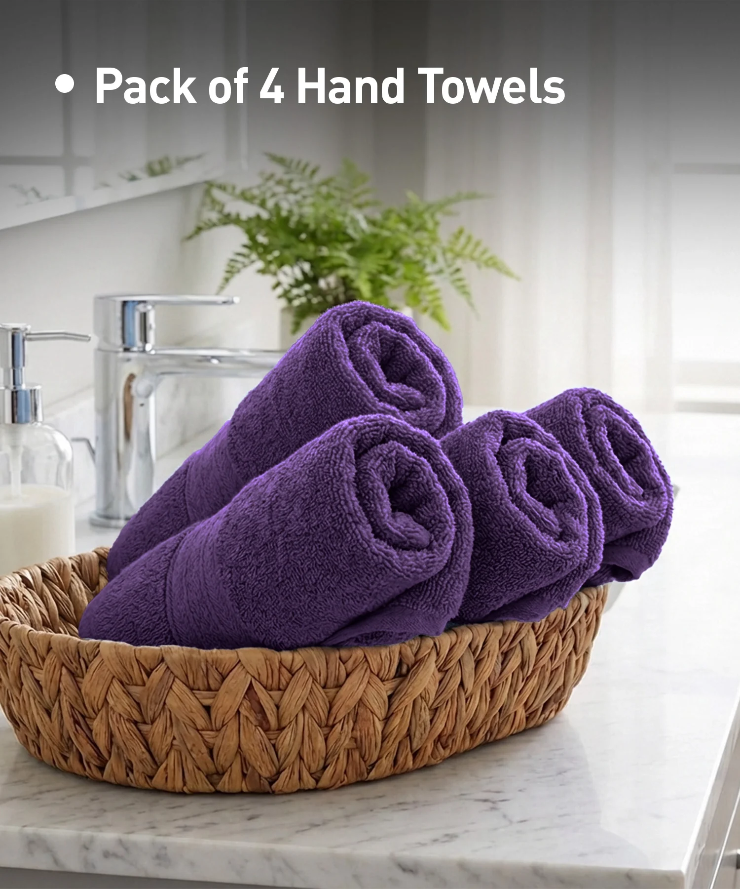Soft Comfort 4Pc Hand Towel Set,Plum|509 GSM Cotton|Air Rich Technology - Image 8