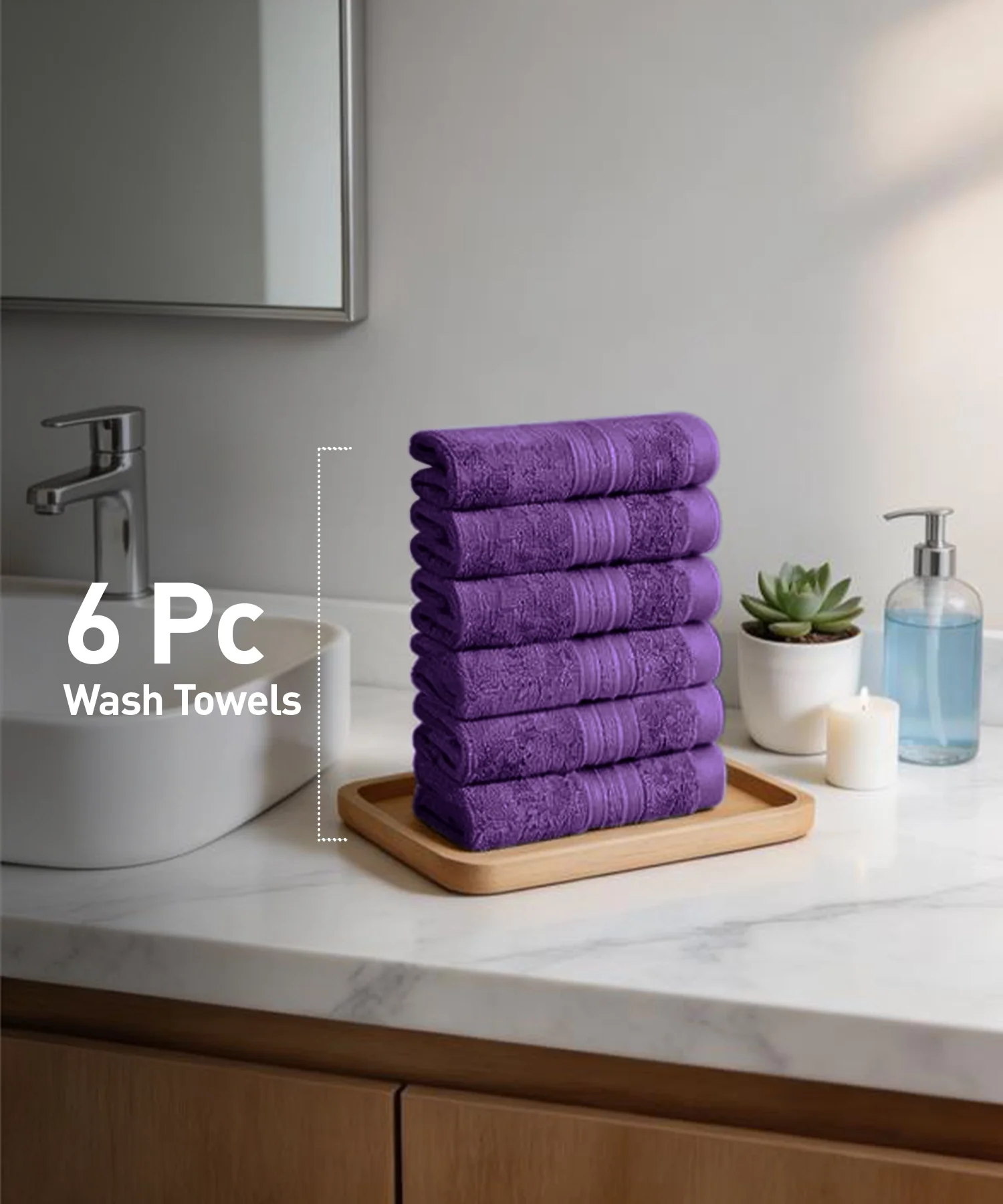 Soft Comfort 6Pc Face Towel Set,Plum|509 GSM Cotton|Air Rich Technology - Image 2