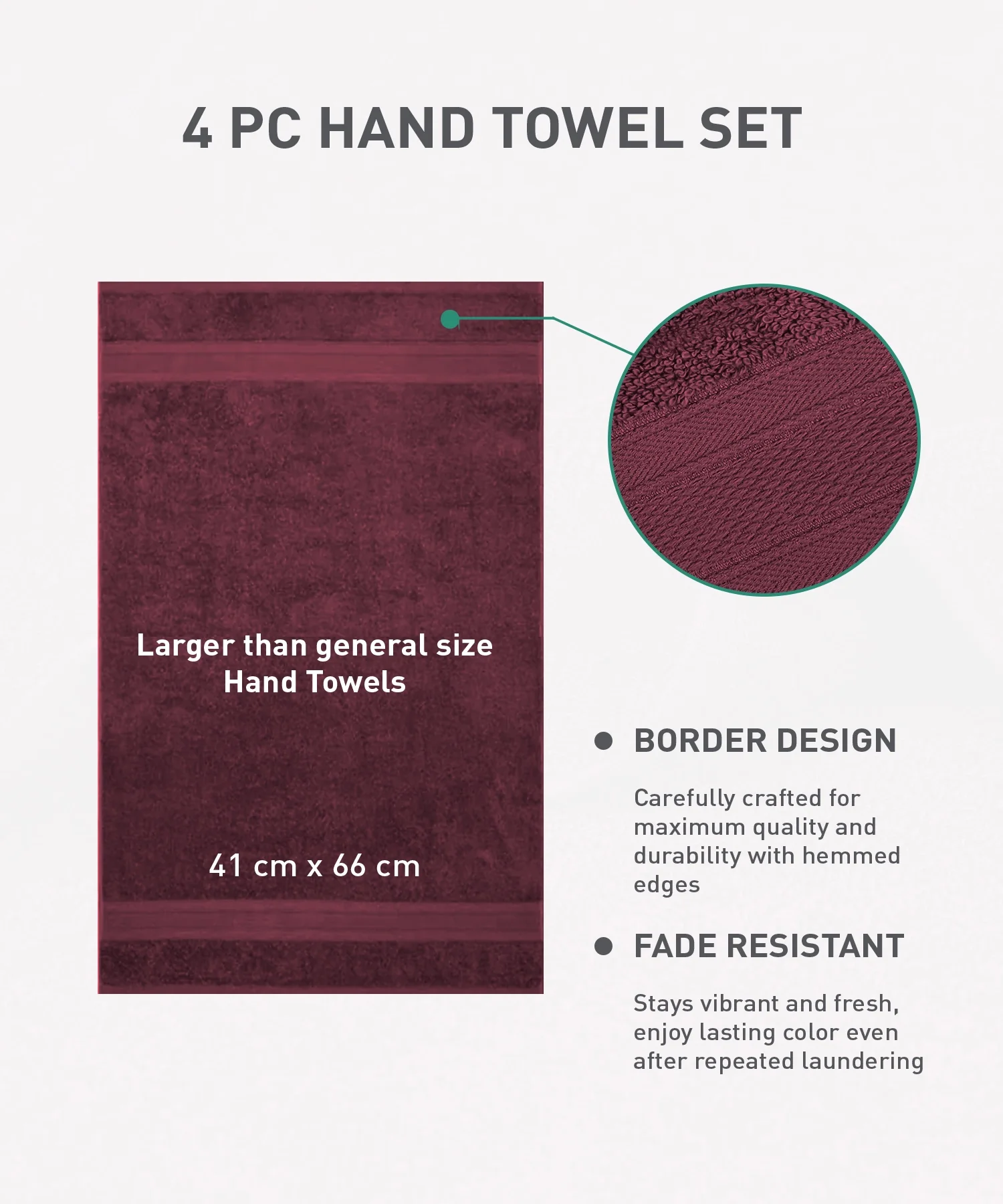 Soft Comfort 4Pc Hand Towel Set, Red Wine|509 GSM Cotton|Air Rich Technology - Image 10