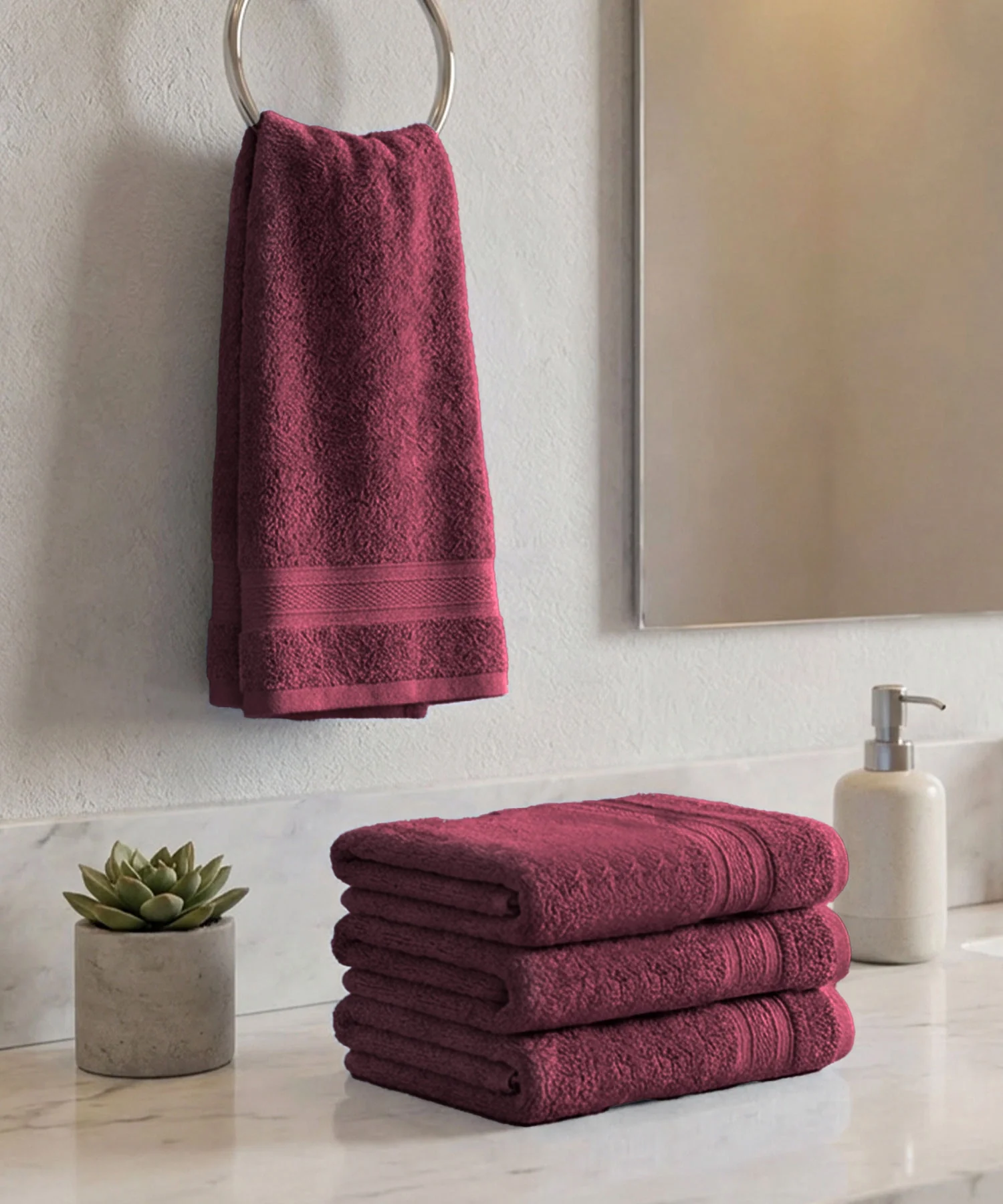 Soft Comfort 4Pc Hand Towel Set, Red Wine|509 GSM Cotton|Air Rich Technology - Image 2
