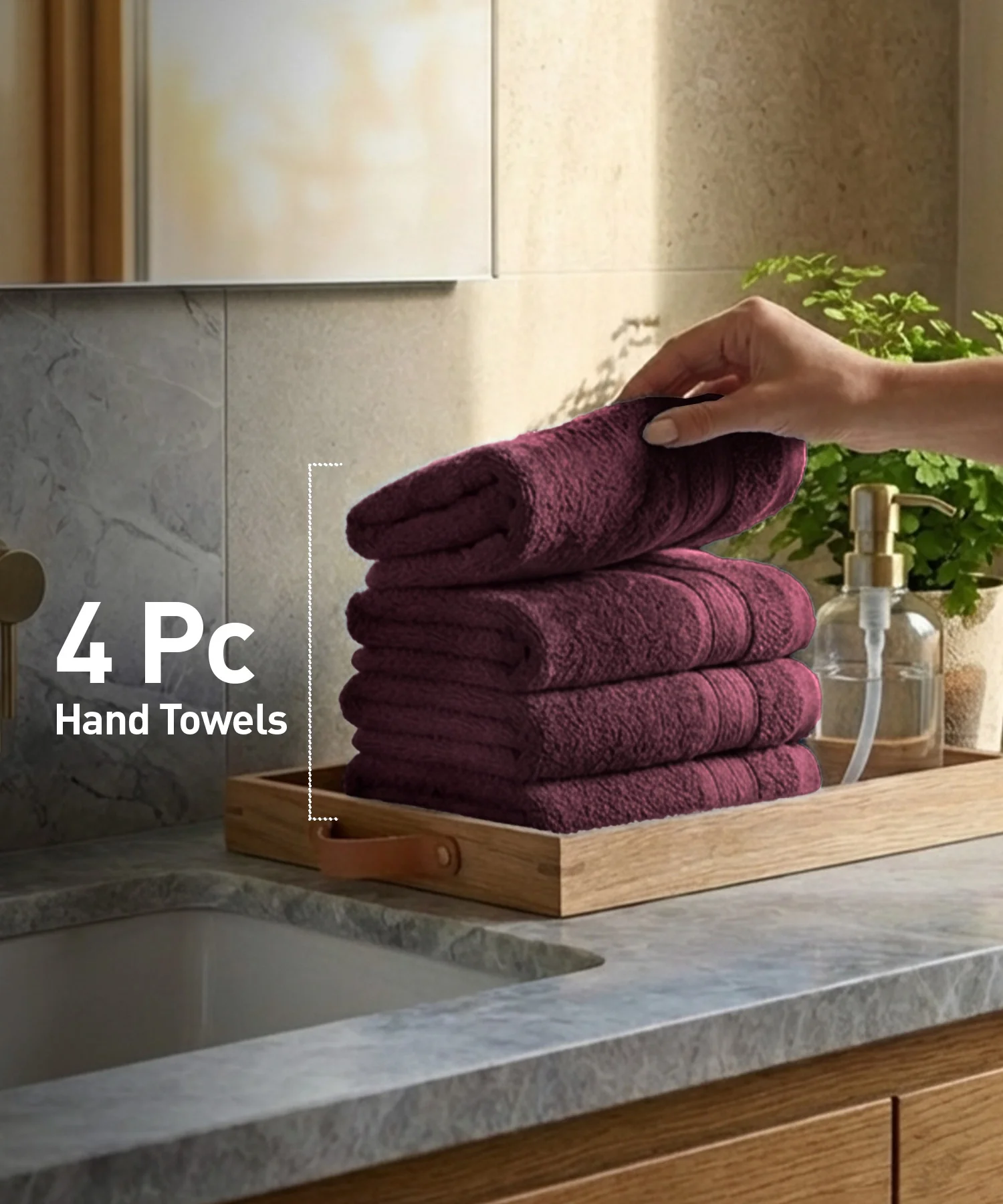 Soft Comfort 4Pc Hand Towel Set, Red Wine|509 GSM Cotton|Air Rich Technology - Image 3