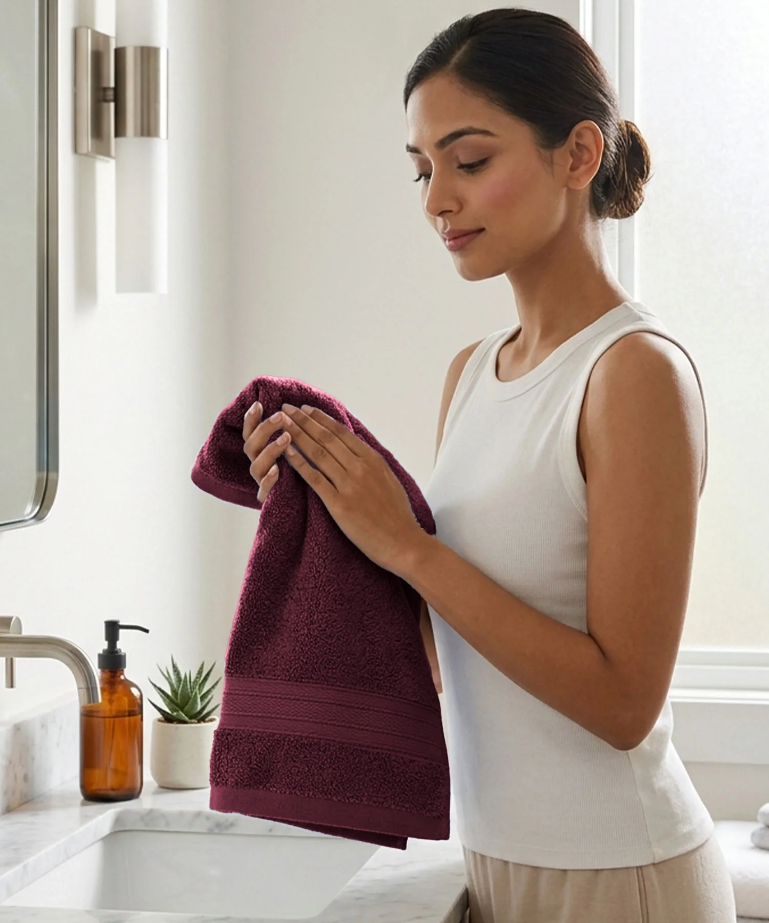 Soft Comfort 4Pc Hand Towel Set, Red Wine|509 GSM Cotton|Air Rich Technology - Image 5
