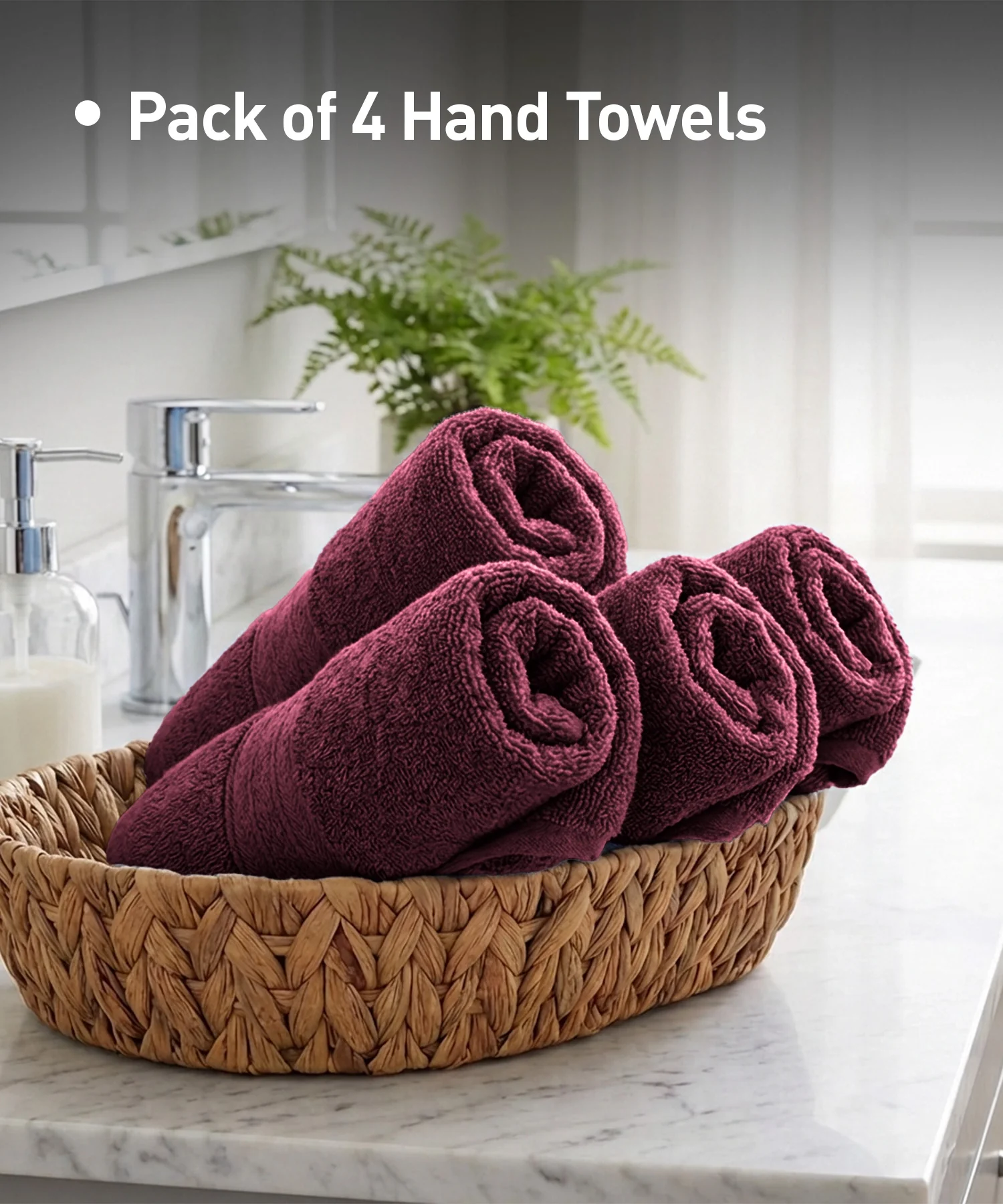 Soft Comfort 4Pc Hand Towel Set, Red Wine|509 GSM Cotton|Air Rich Technology - Image 8
