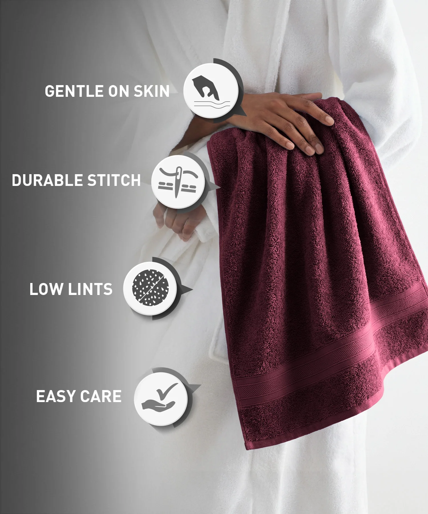 Soft Comfort 4Pc Hand Towel Set, Red Wine|509 GSM Cotton|Air Rich Technology - Image 9