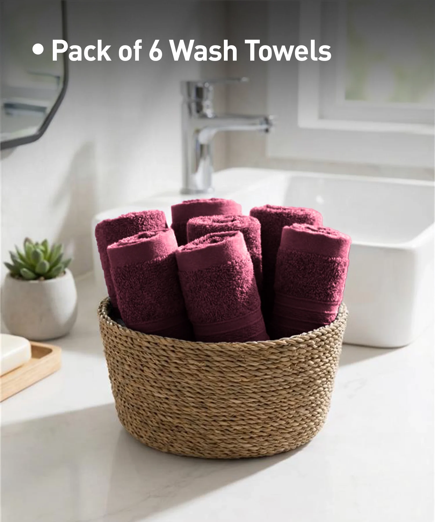Soft Comfort 6Pc Face Towel Set, Red Wine|509 GSM Cotton|Air Rich Technology - Image 7