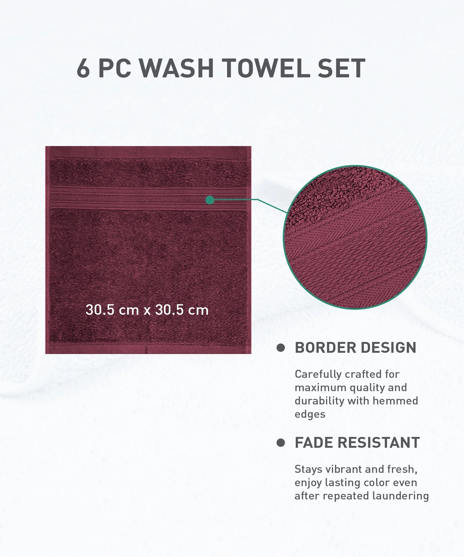 Soft Comfort 6Pc Face Towel Set, Red Wine|509 GSM Cotton|Air Rich Technology - Image 9