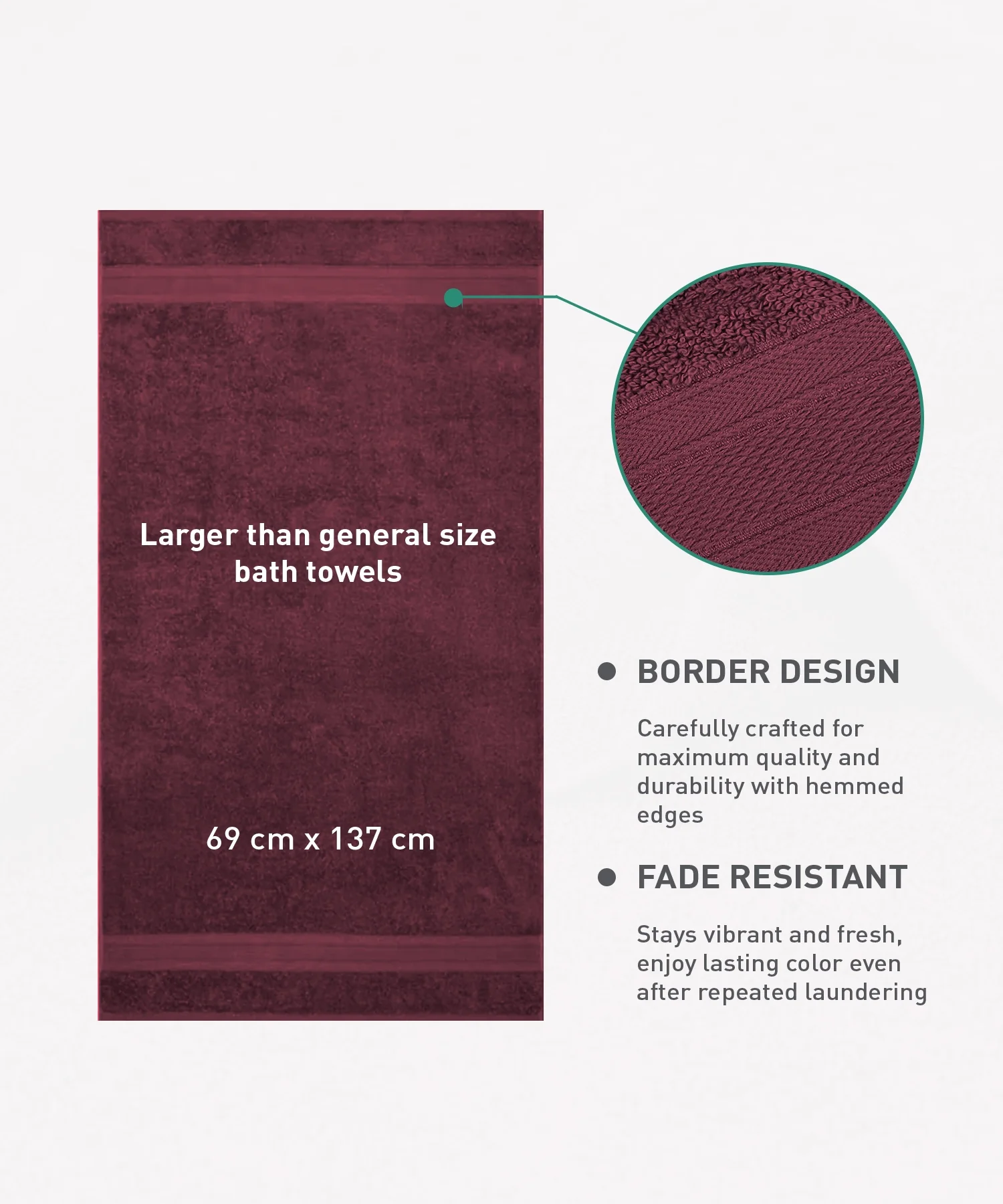 Soft Comfort 1Pc Bath Towel ,Red Wine|509 GSM Cotton|Air Rich Technology - Image 9