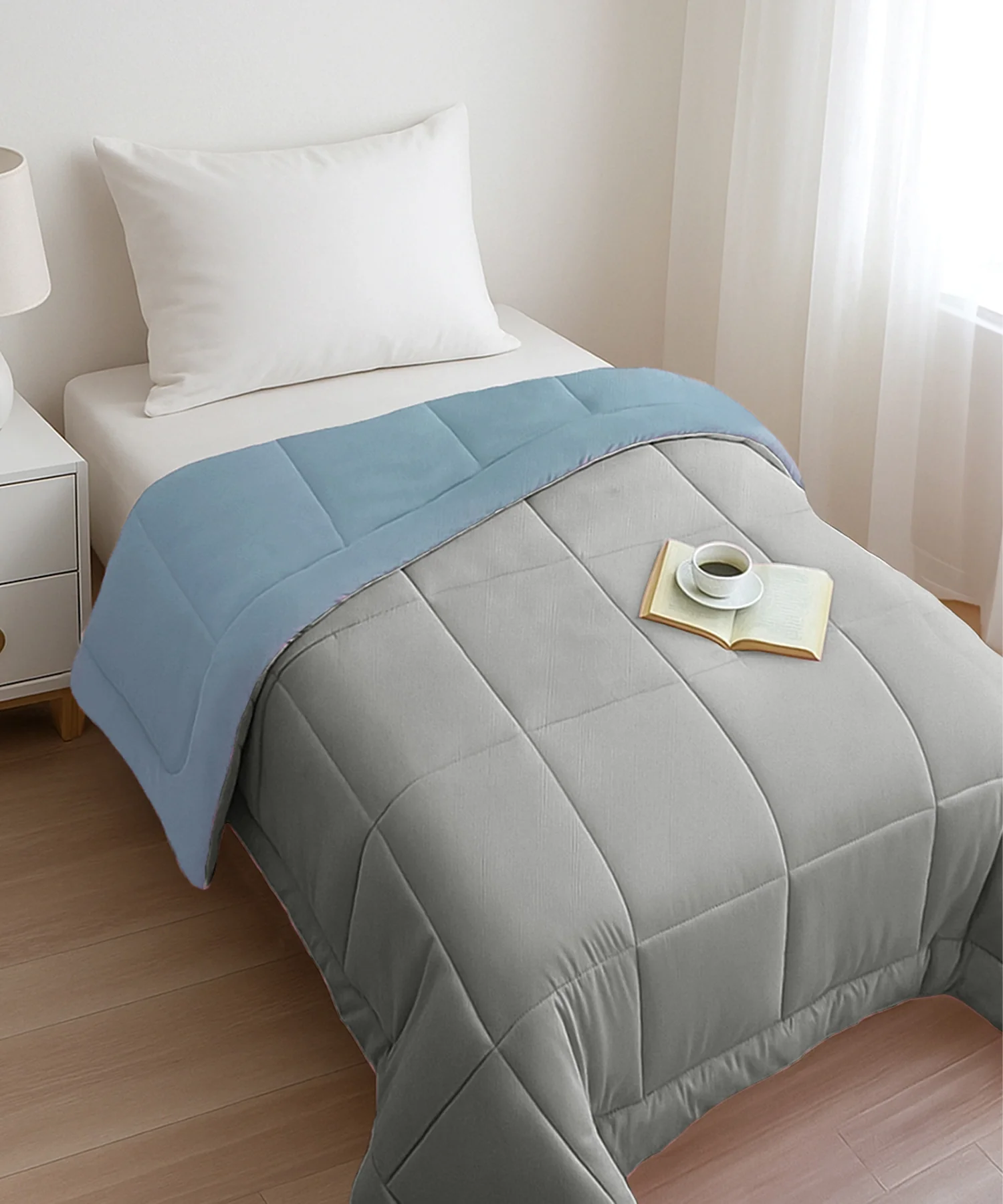 Soft Comfort Solid Single AC Comforter, Blue Fog|200 GSM Micro Polyester|Reversible - Image 3