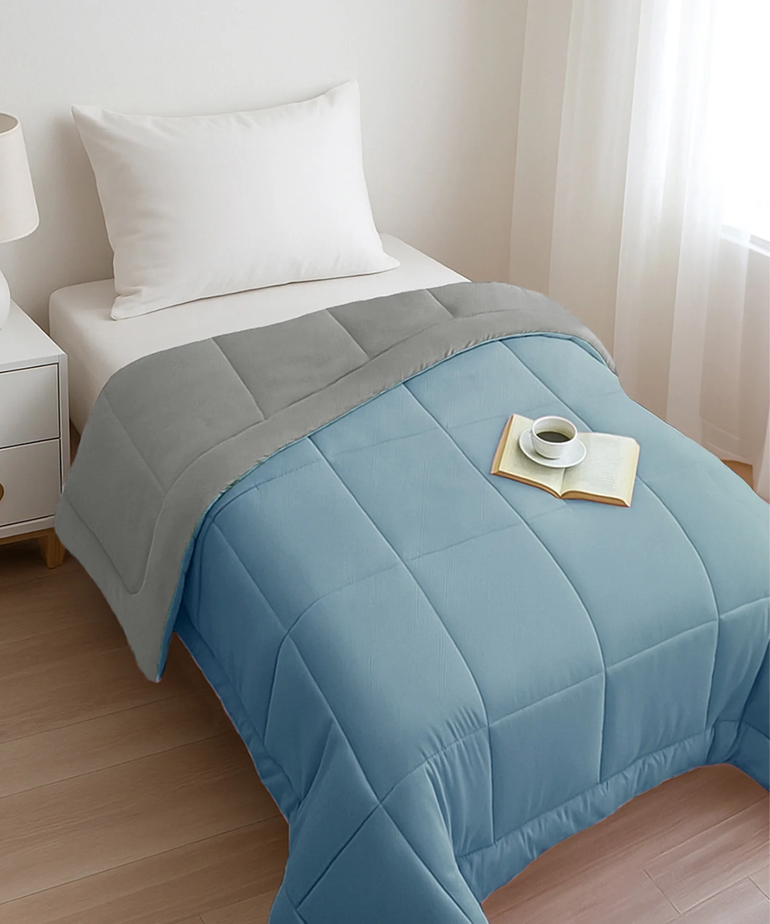 Soft Comfort Solid Single AC Comforter, Blue Fog|200 GSM Micro Polyester|Reversible - Image 4