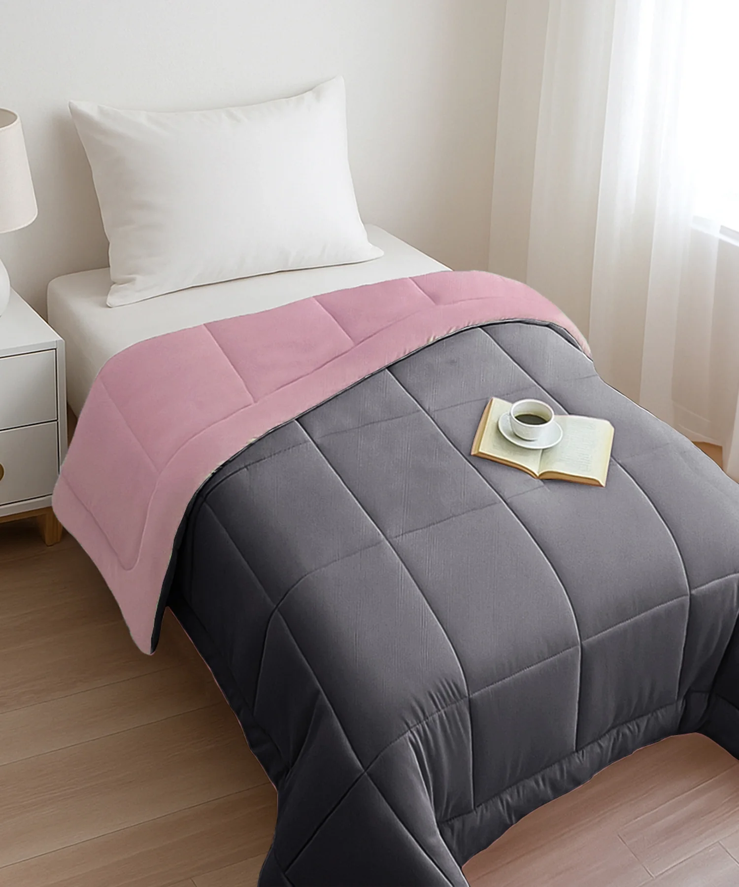 Soft Comfort Solid Single AC Comforter, Rose Dust|200 GSM Micro Polyester|Reversible - Image 3
