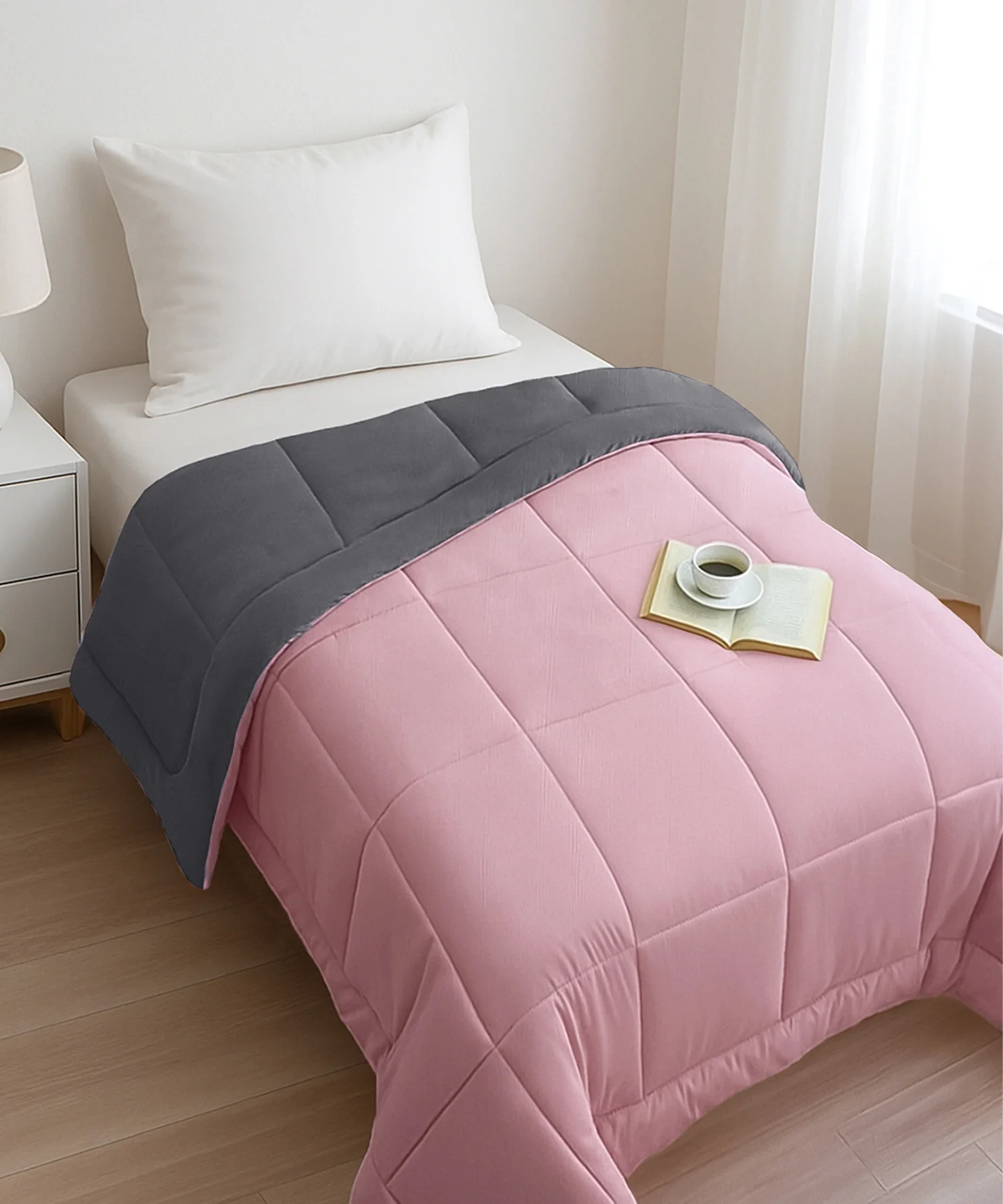 Soft Comfort Solid Single AC Comforter, Rose Dust|200 GSM Micro Polyester|Reversible - Image 4