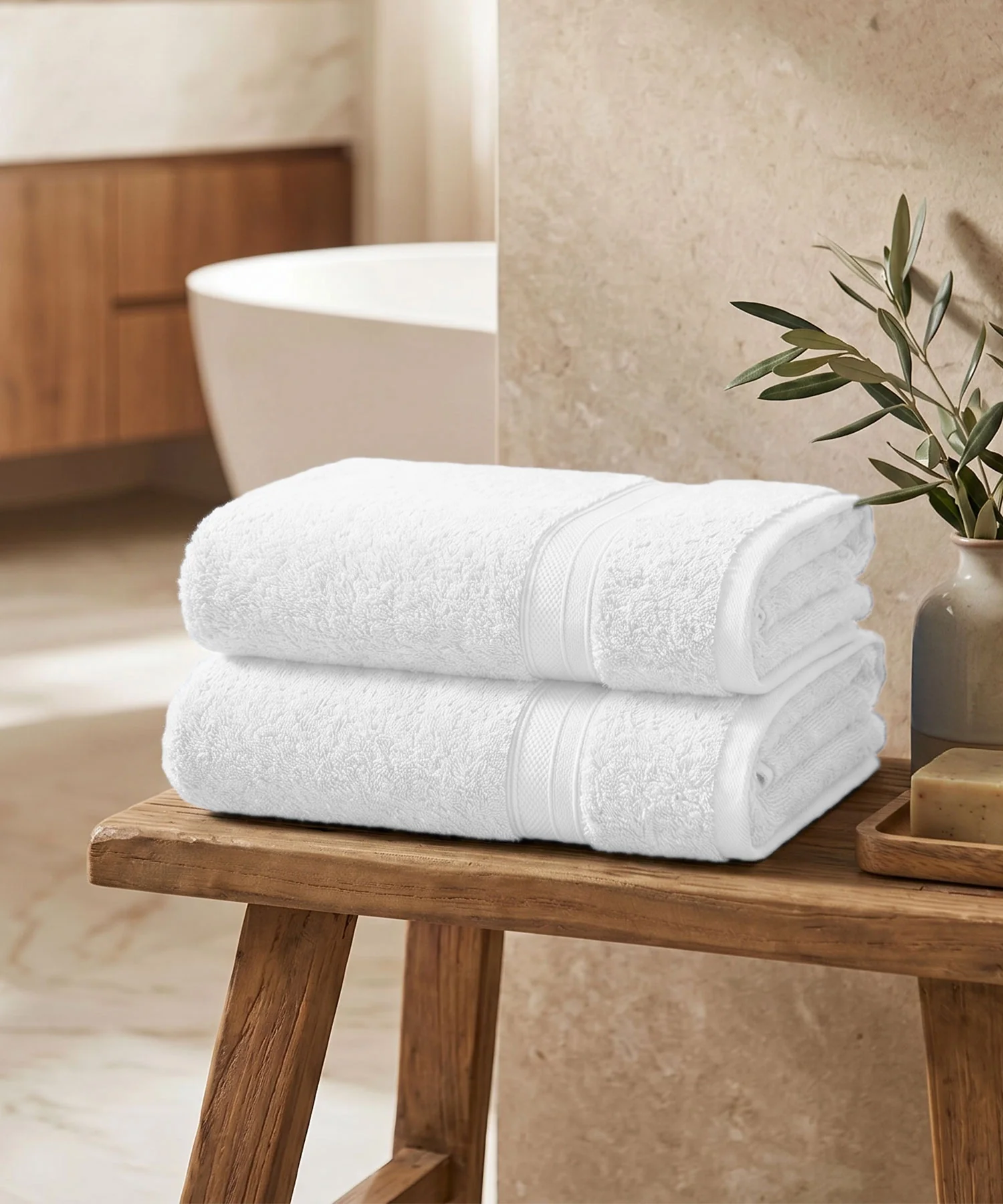 Soft Comfort 2Pc Bath Towel Set, White|509 GSM Cotton|Air Rich Technology