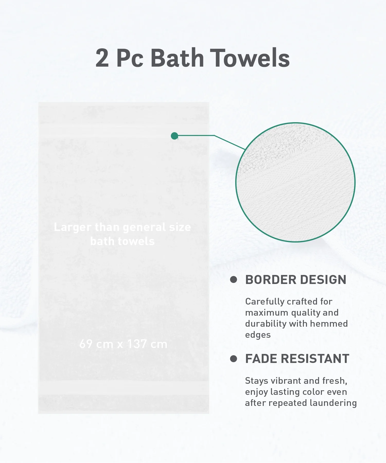 Soft Comfort 2Pc Bath Towel Set, White|509 GSM Cotton|Air Rich Technology - Image 10