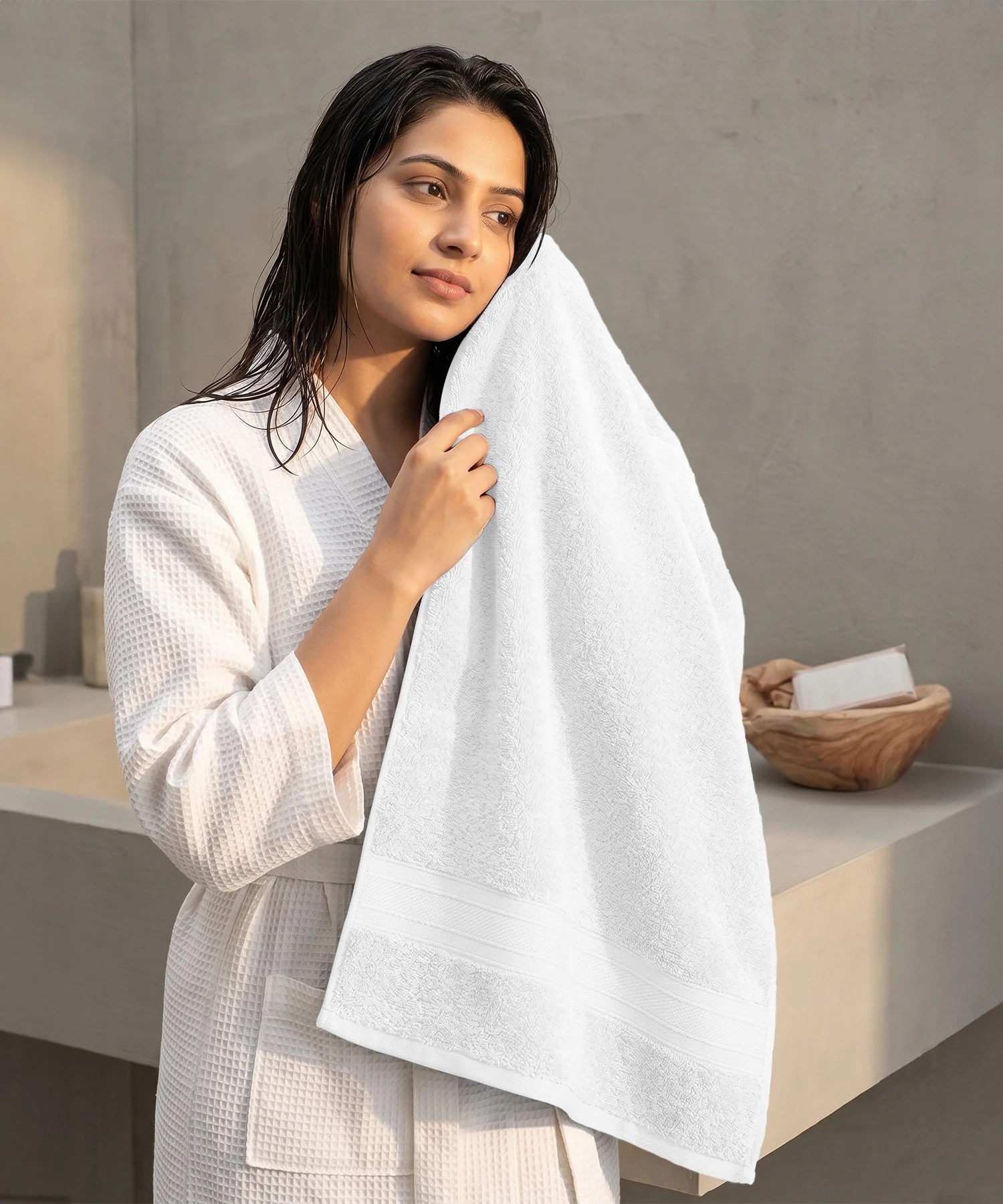 Soft Comfort 2Pc Bath Towel Set, White|509 GSM Cotton|Air Rich Technology - Image 2