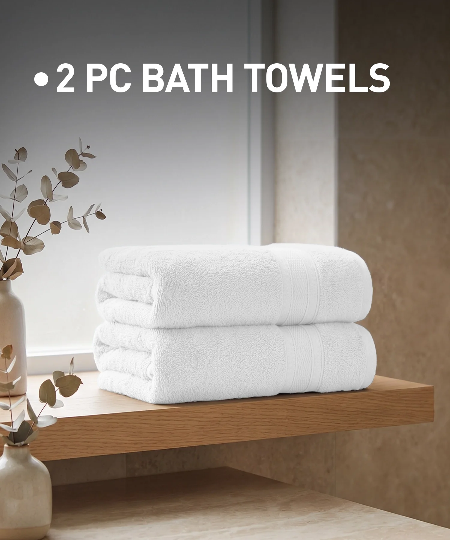 Soft Comfort 2Pc Bath Towel Set, White|509 GSM Cotton|Air Rich Technology - Image 3