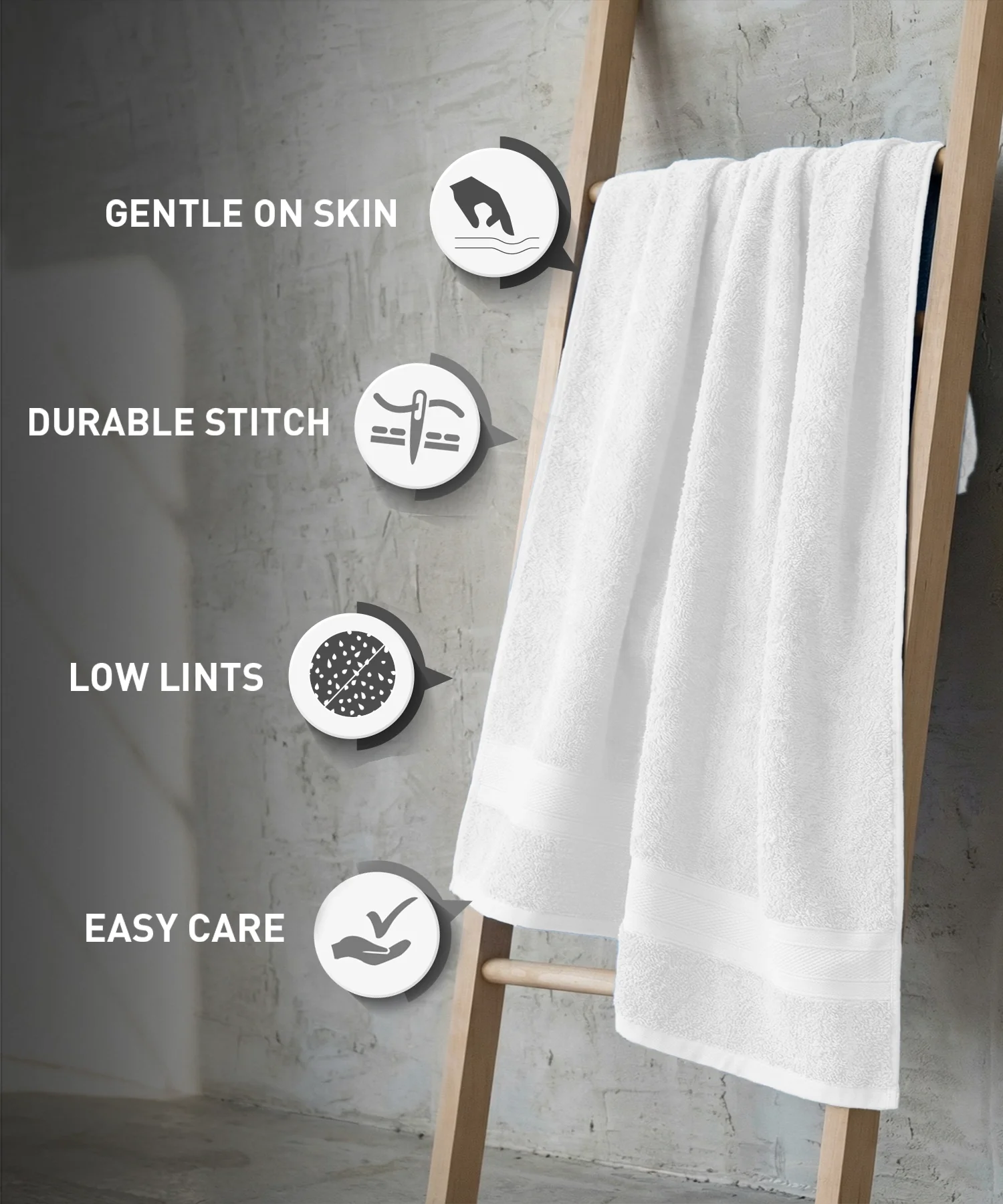 Soft Comfort 2Pc Bath Towel Set, White|509 GSM Cotton|Air Rich Technology - Image 9