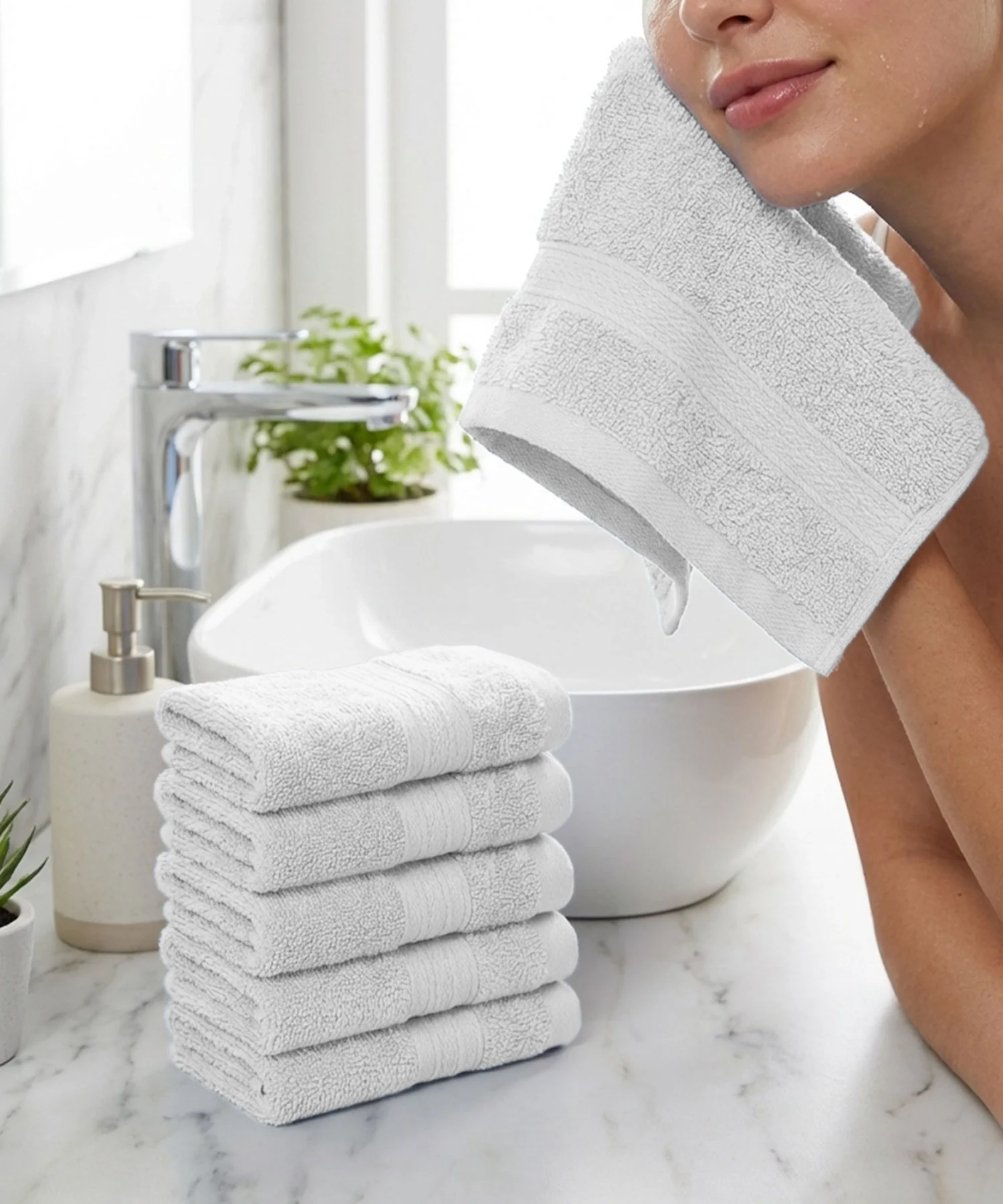 Soft Comfort 6Pc Face Towel Set, White|509 GSM Cotton|Air Rich Technology - Image 3