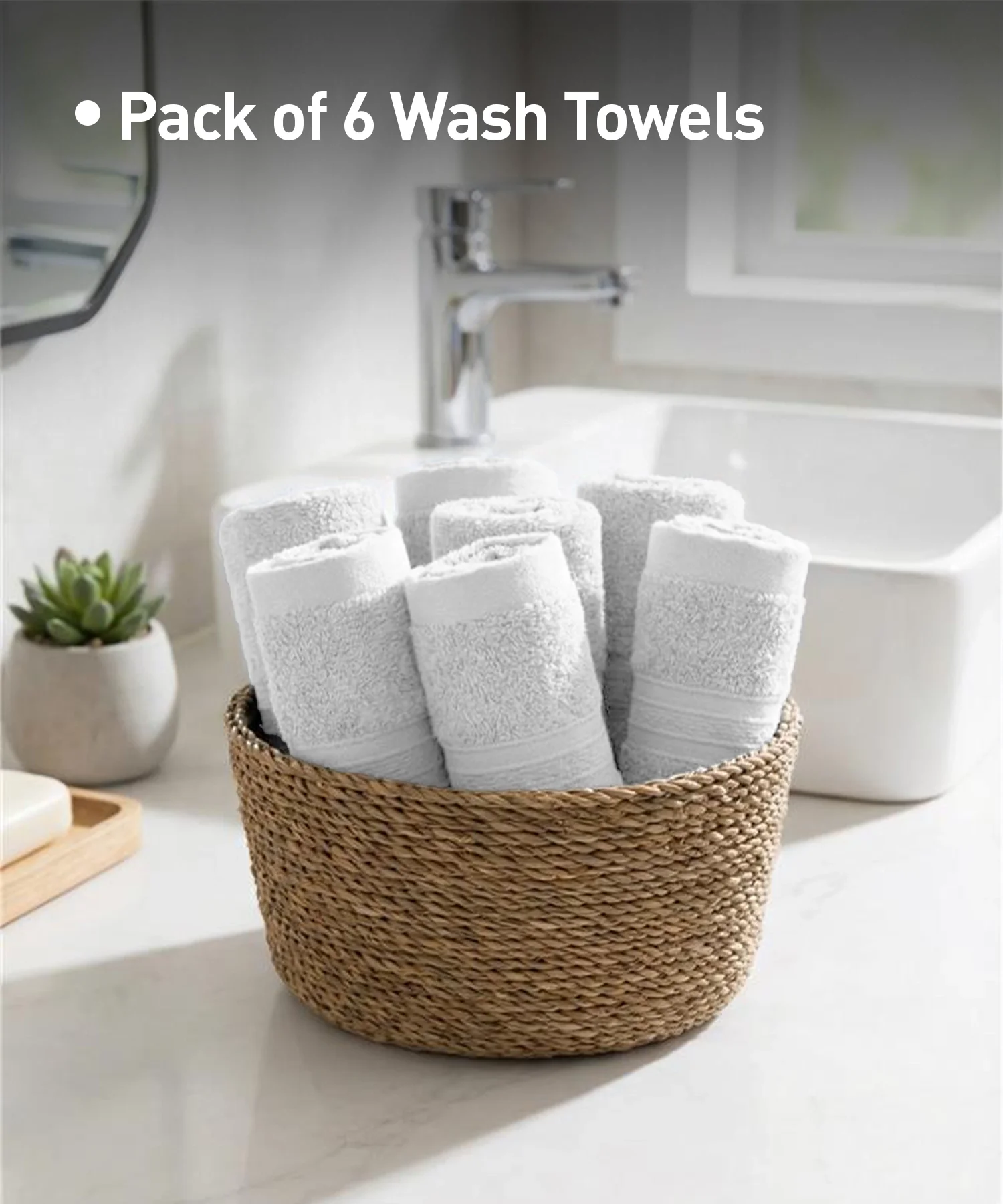 Soft Comfort 6Pc Face Towel Set, White|509 GSM Cotton|Air Rich Technology - Image 7