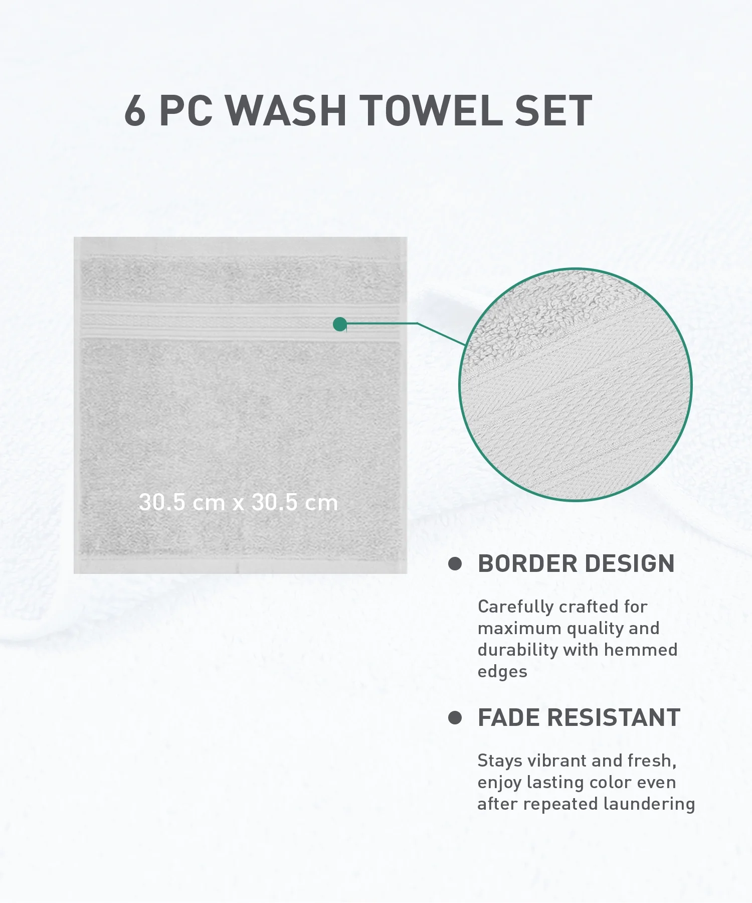 Soft Comfort 6Pc Face Towel Set, White|509 GSM Cotton|Air Rich Technology - Image 9