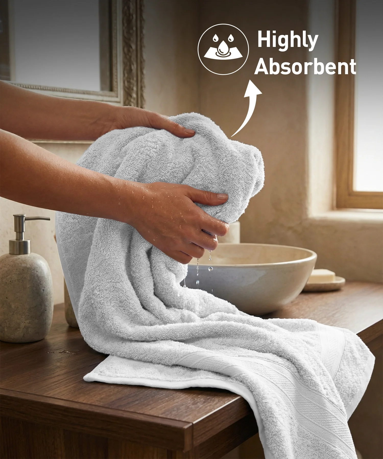 Soft Comfort 1Pc Bath Towel, White|509 GSM Cotton|Air Rich Technology - Image 3